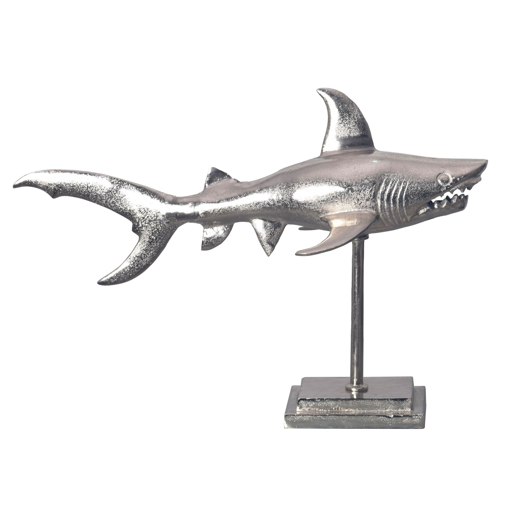 WOHNLING decoration shark 70 cm aluminium silver home decoration maritime modern aluminium