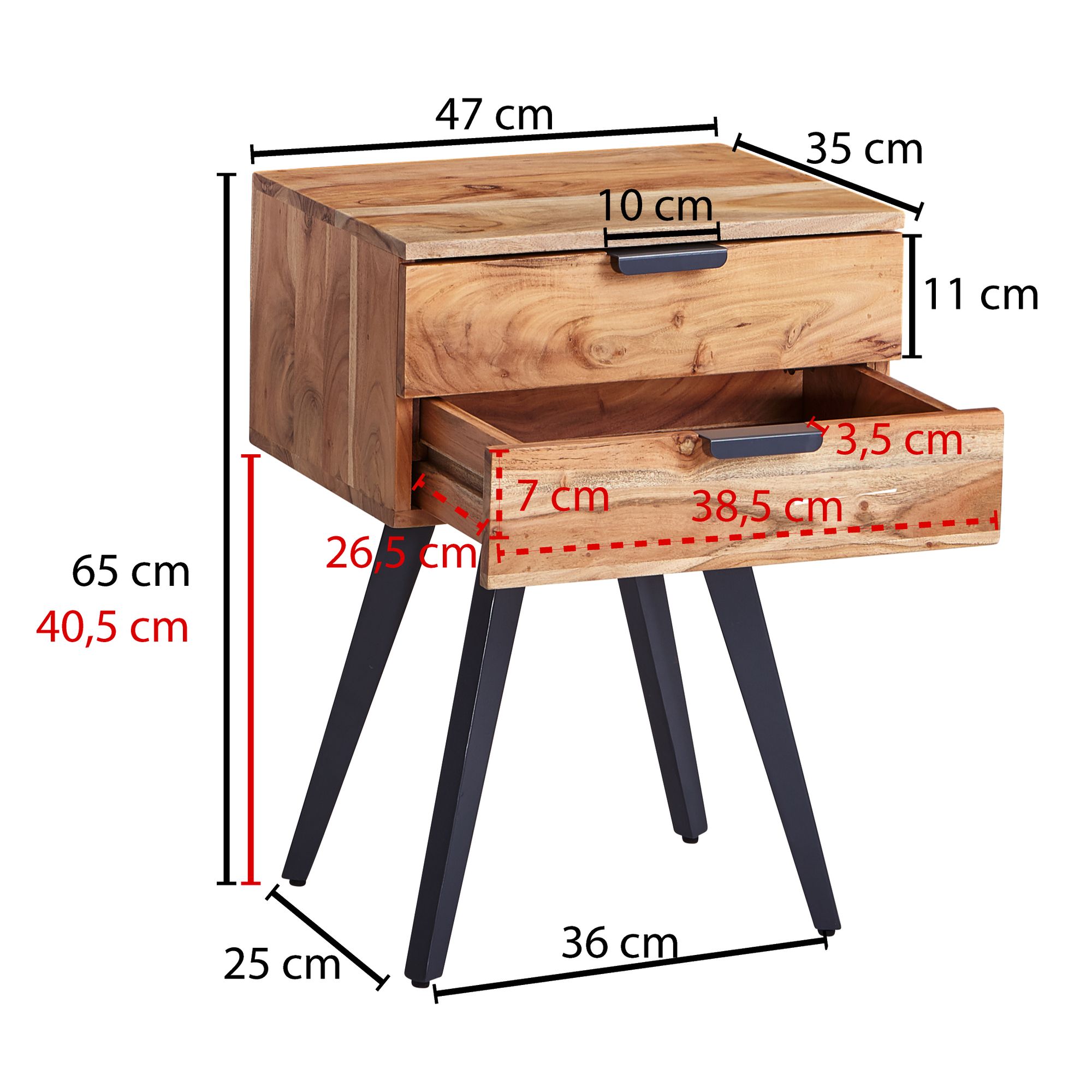 Wohnling nachtkonsole 47x65x35 cm akazie massivholz nachttisch boxspringbett