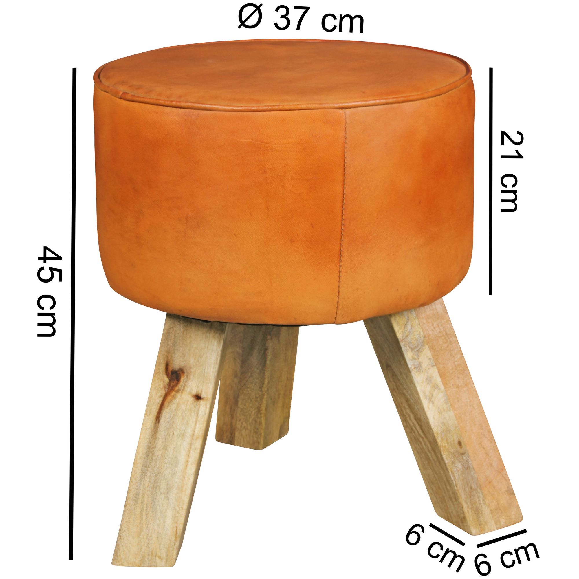 Design seat stool real leather brown 37 x 37 x 45 cm stool with wooden legs leather stool