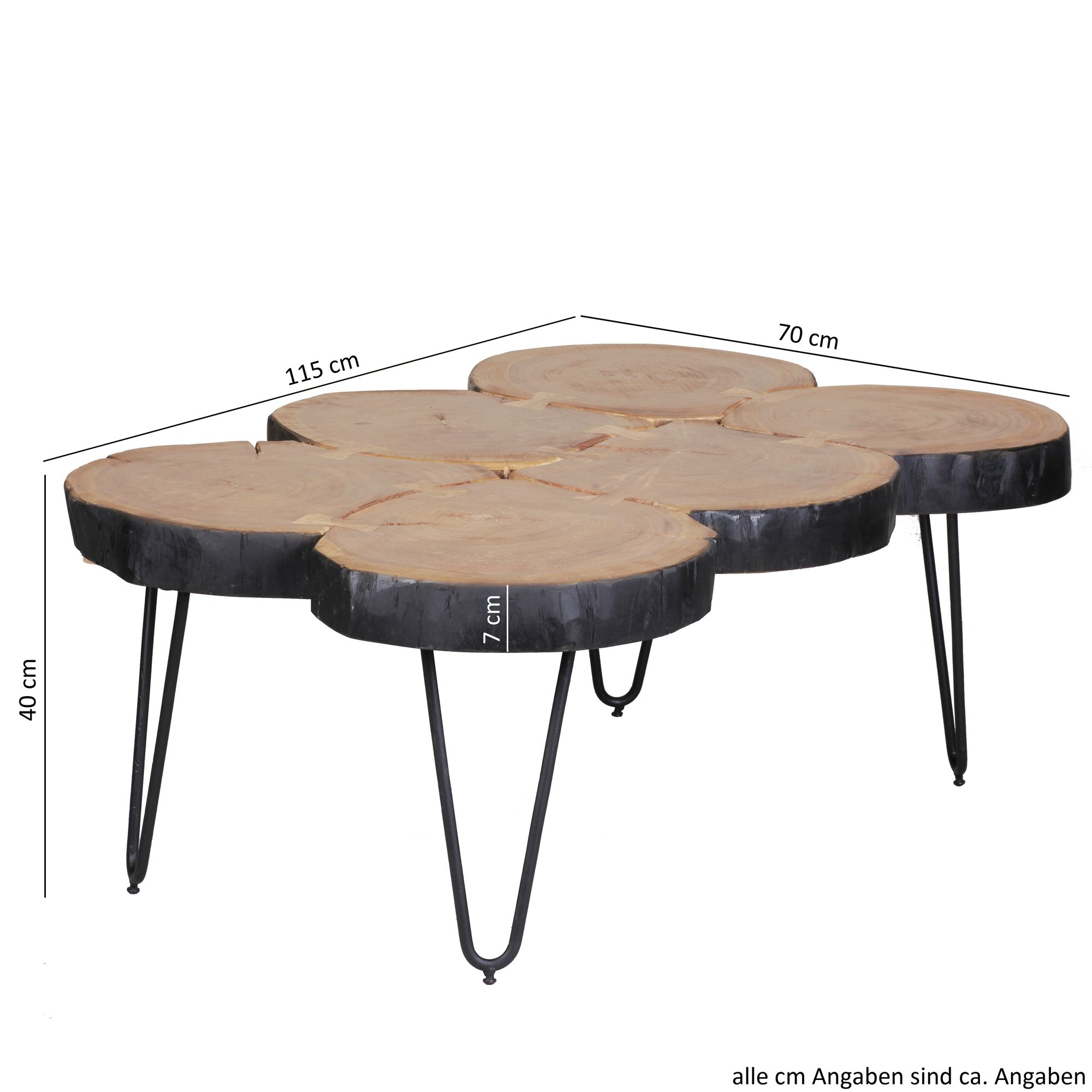 Coffee table solid wood acacia 115 cm wide dining room table design metal legs country style table