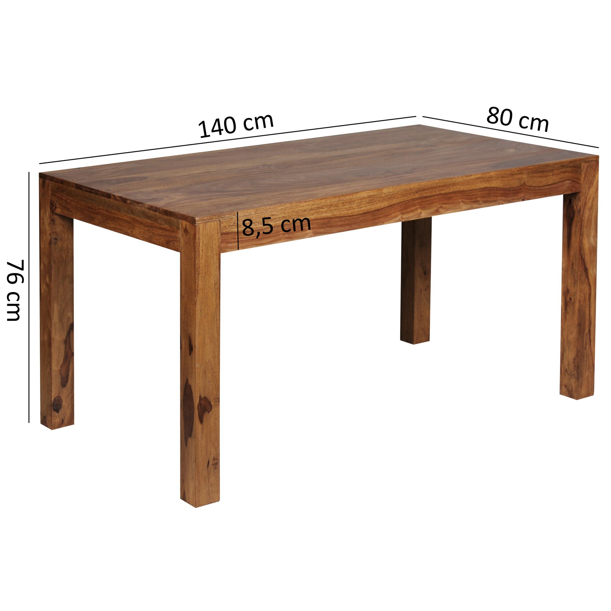 Table à manger en bois massif sheesham 140cm table à manger table en bois design cuisine style campagnard de table brun foncé