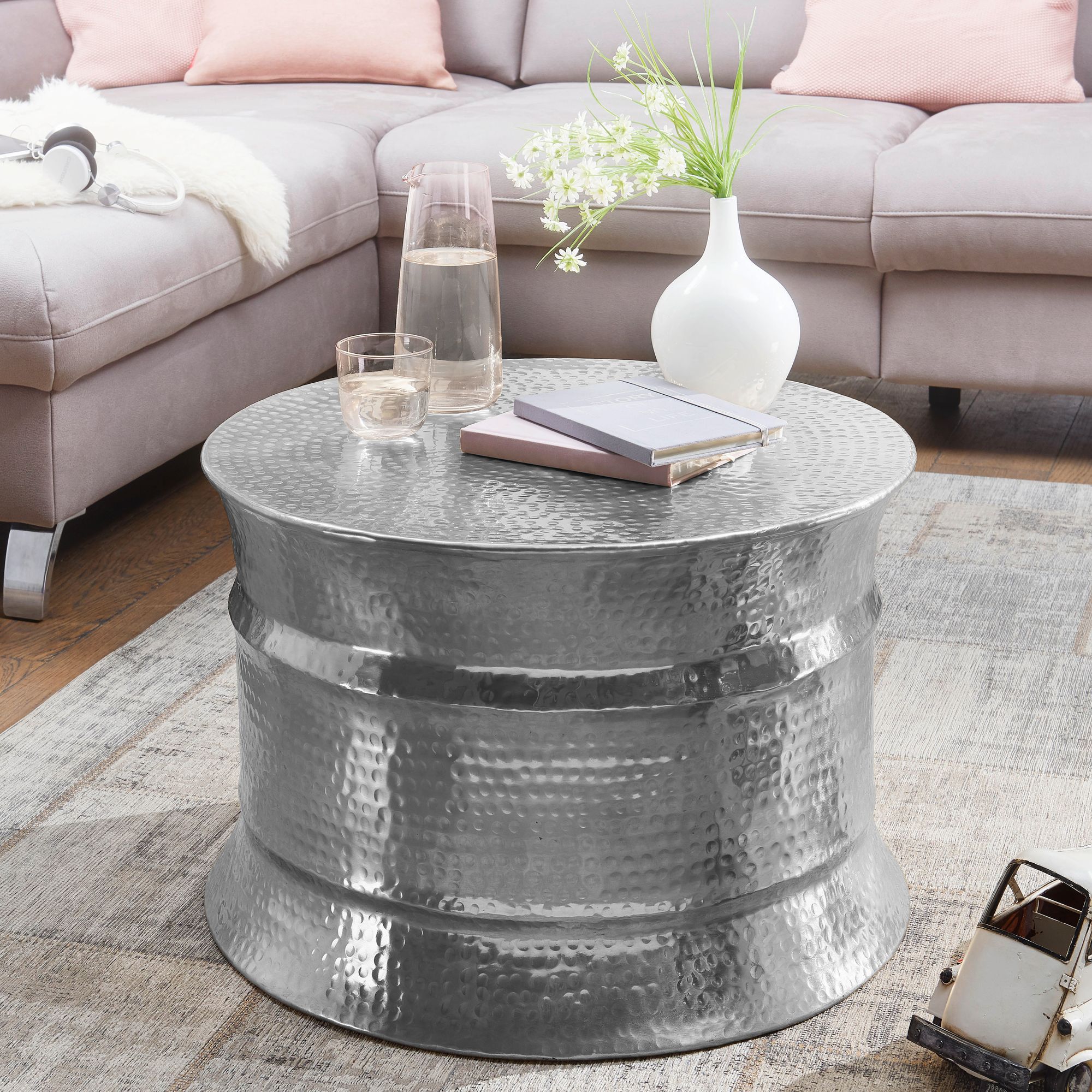 Table basse de  karam 62x41x62cm aluminium table d'appoint en argent oriental rond