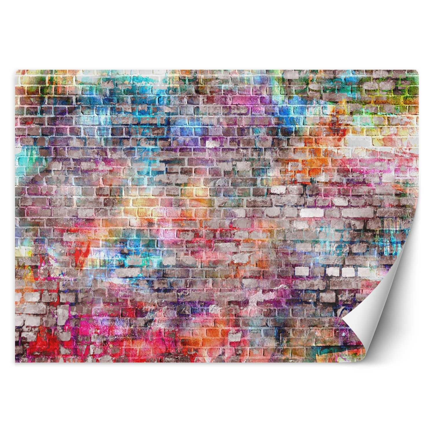 100cm decorative wall mural in canvas with multi-colored brick pattern