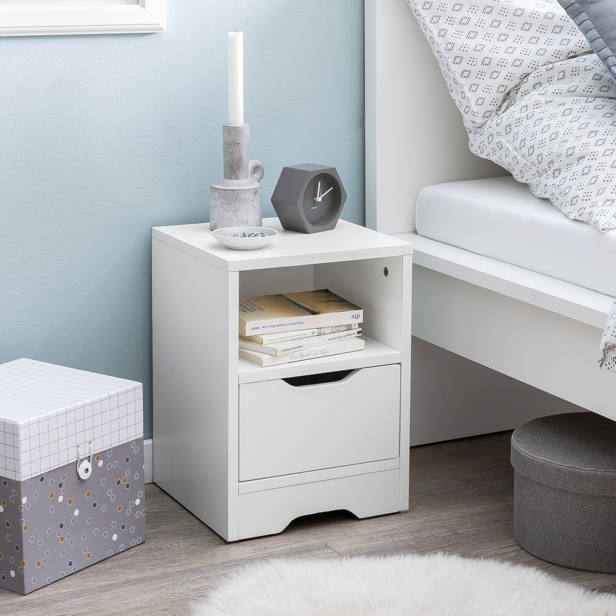 Night console wl5.700 31x43x31cm white matt 1 drawer and storage compartment