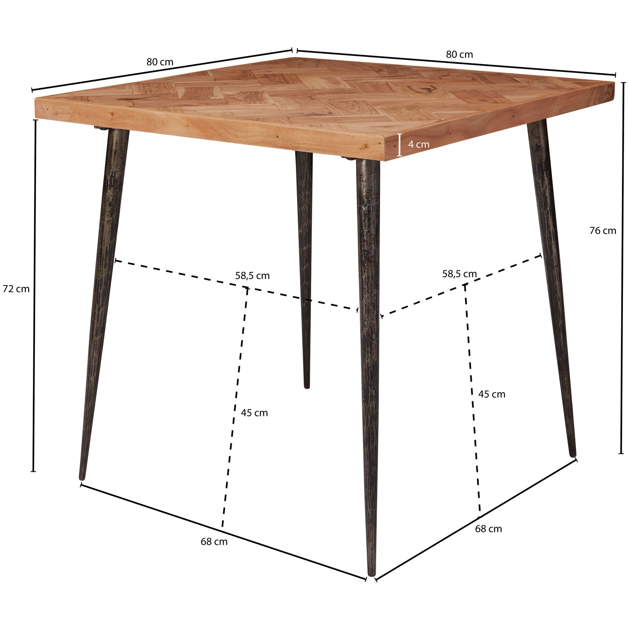 Table à manger lodi 80x76x80 de bois massif acacia / métal industriel