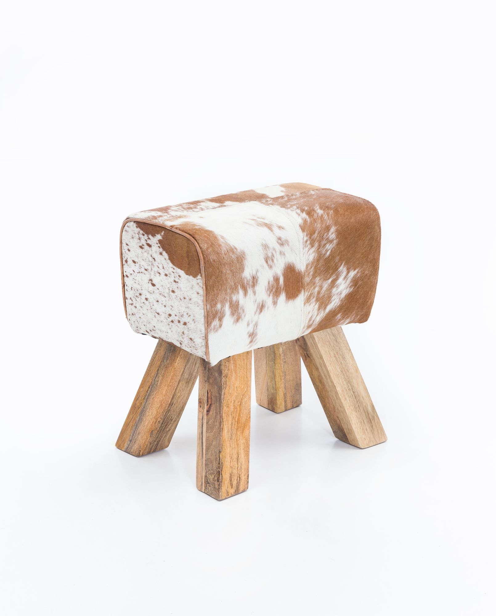 Design Tabouret Turnbock peau de chèvre marron / blanc 40 x 30 x 47 cm