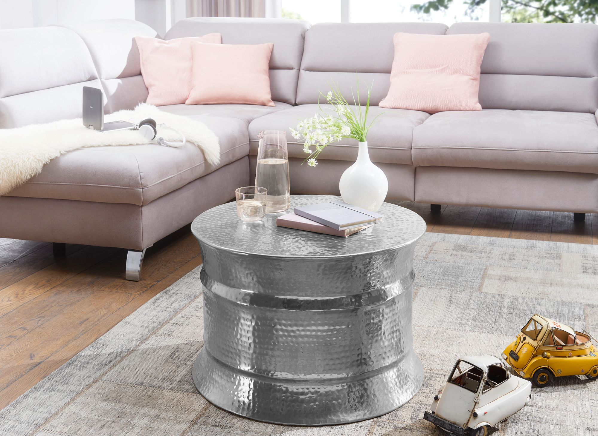 Coffee table karam 62x41x62cm aluminum silver side table oriental round