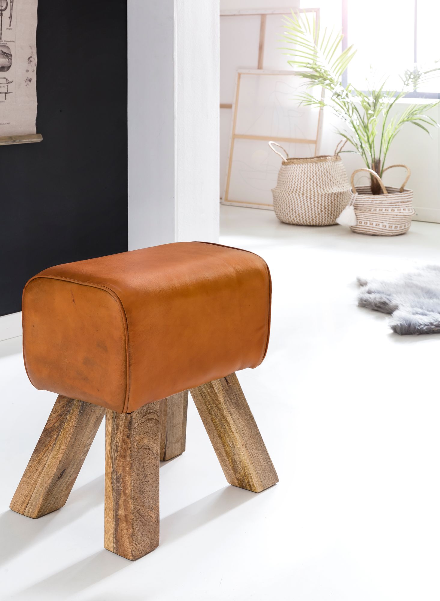 Design seat stool brown 40 x 30 x 47 cm upholstery stool leather stool