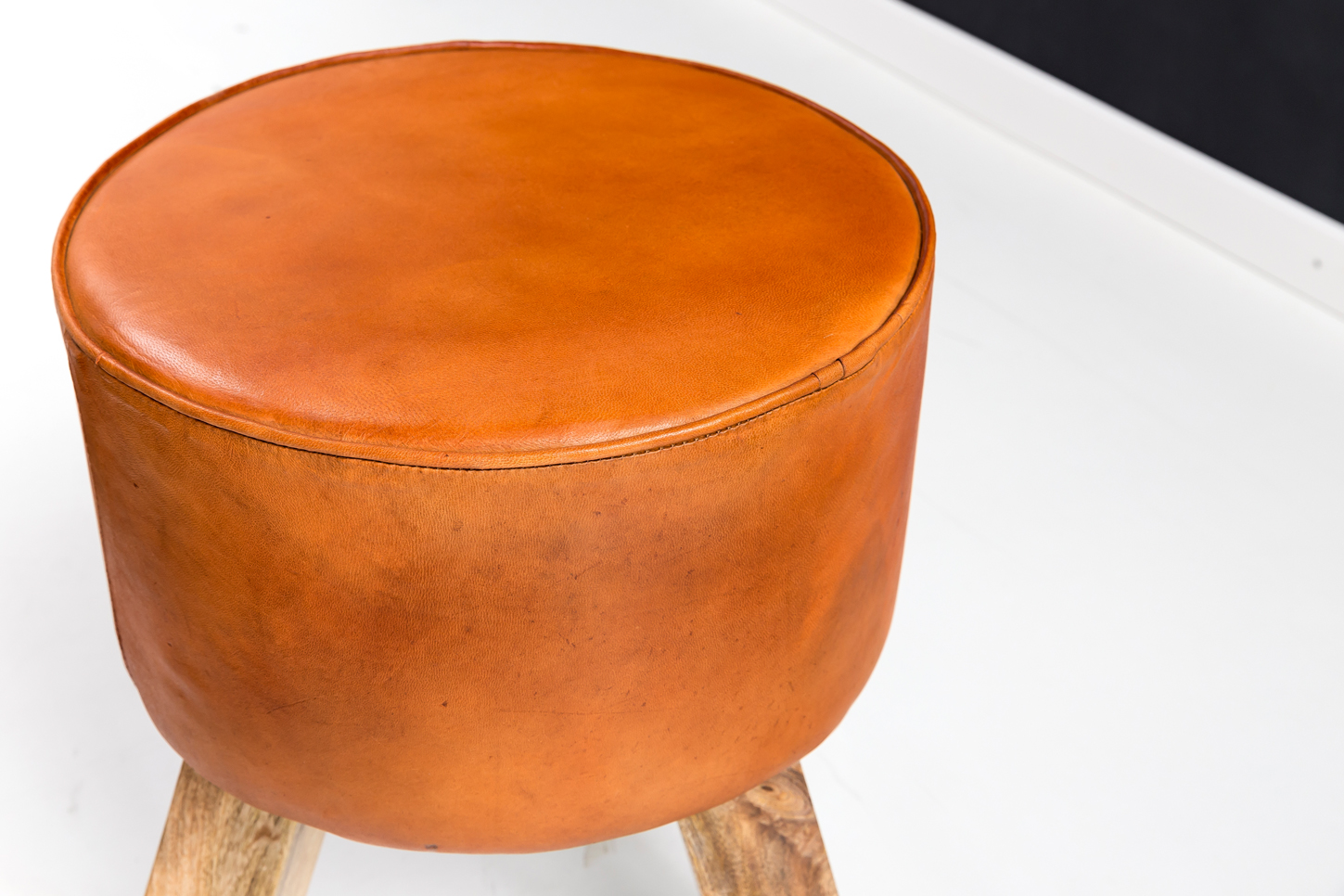 Design seat stool real leather brown 37 x 37 x 45 cm stool with wooden legs leather stool