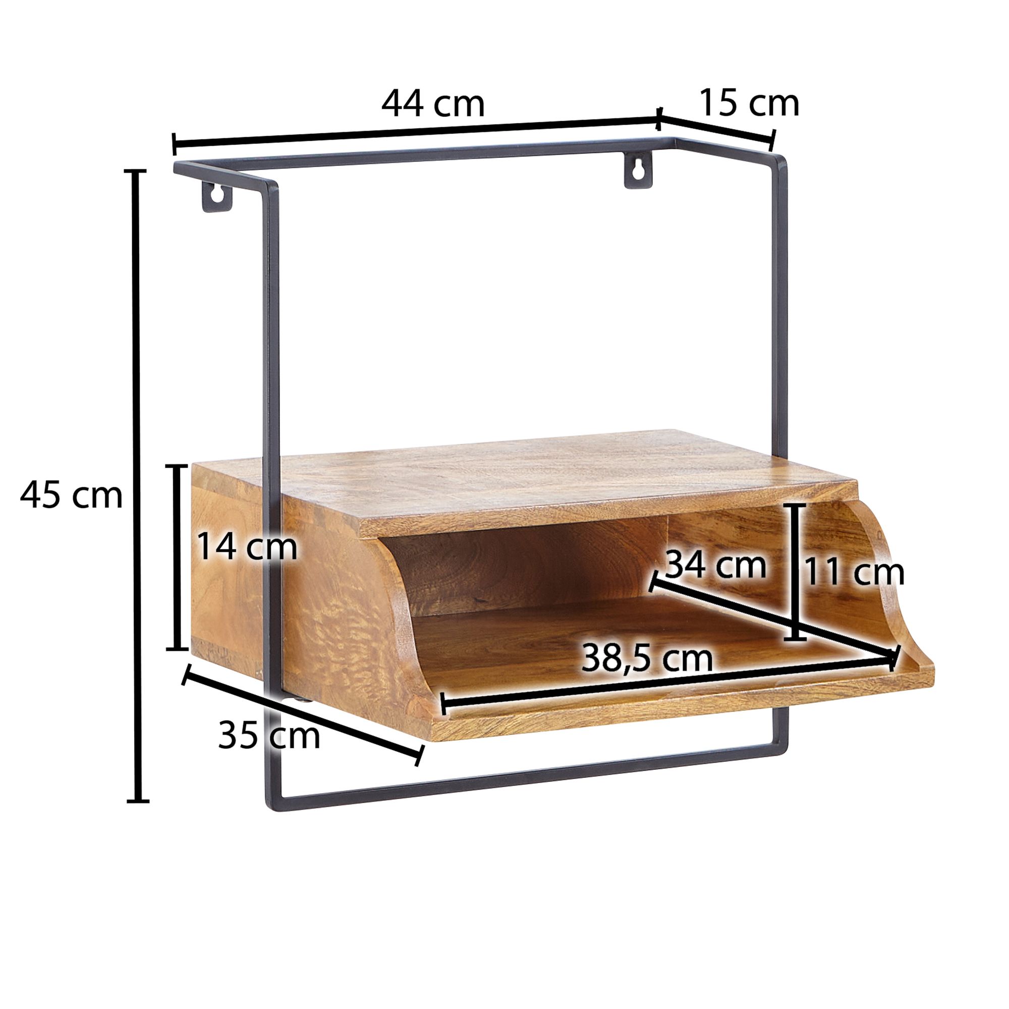 Console de nuit pour montage mural 44x45x35 cm table de chevet en bois massif de manguier, table de chevet avec étagère, étagère murale flottante pour lit à sommier tapissier