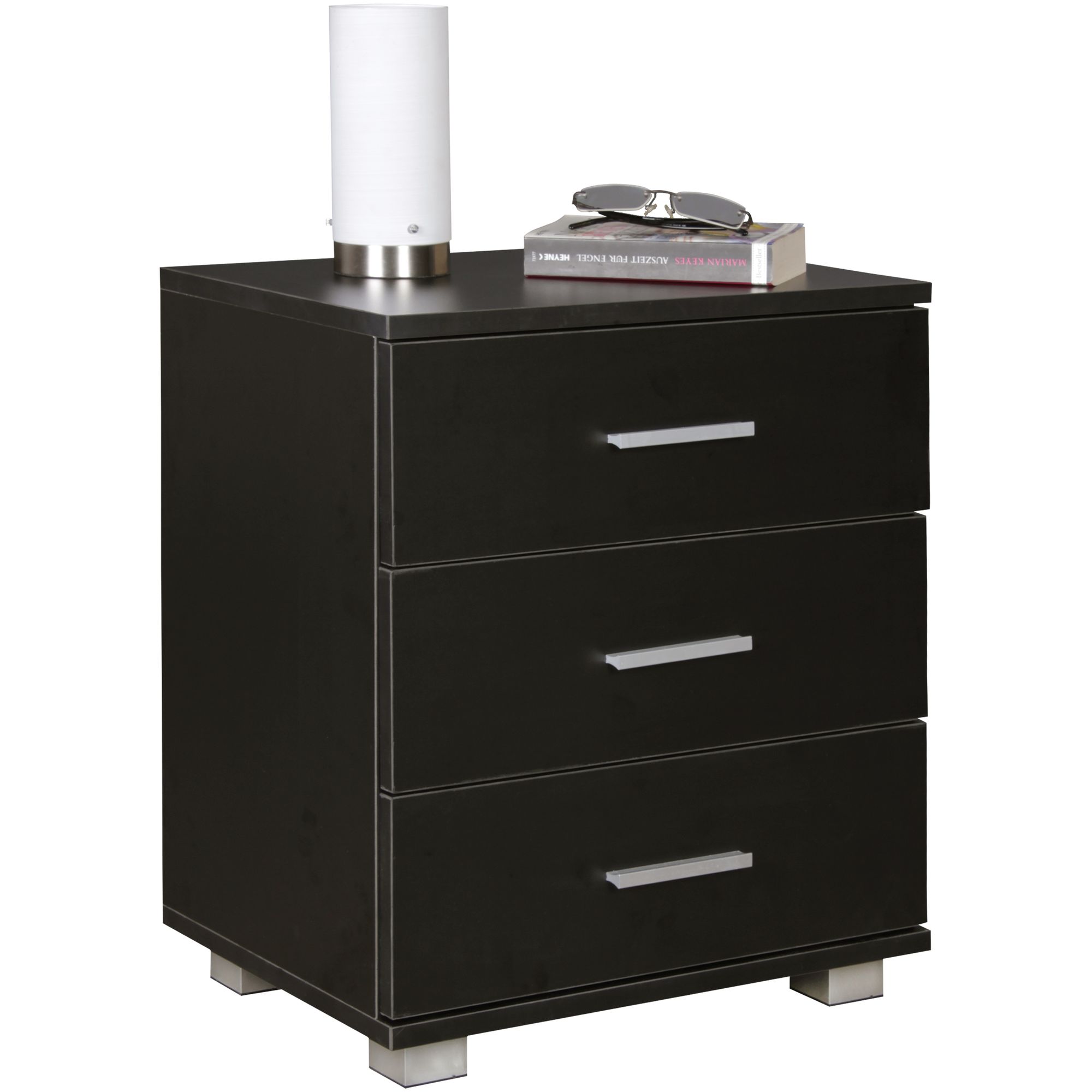 Nina wood night console with 3 drawers black design nightstand 45 x 54 x 34 cm