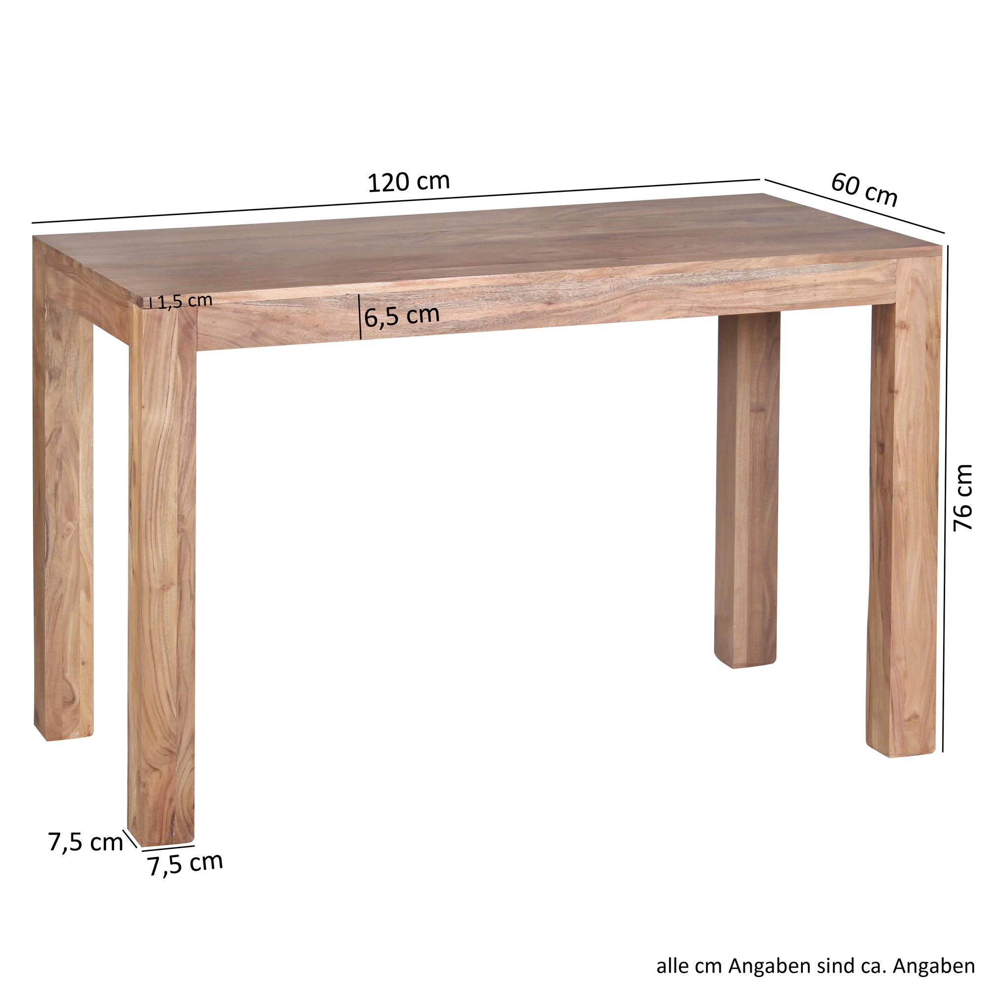 Table à manger en bois massif acacia 120cm table à manger table en bois design cuisine style campagnard de table brun foncé