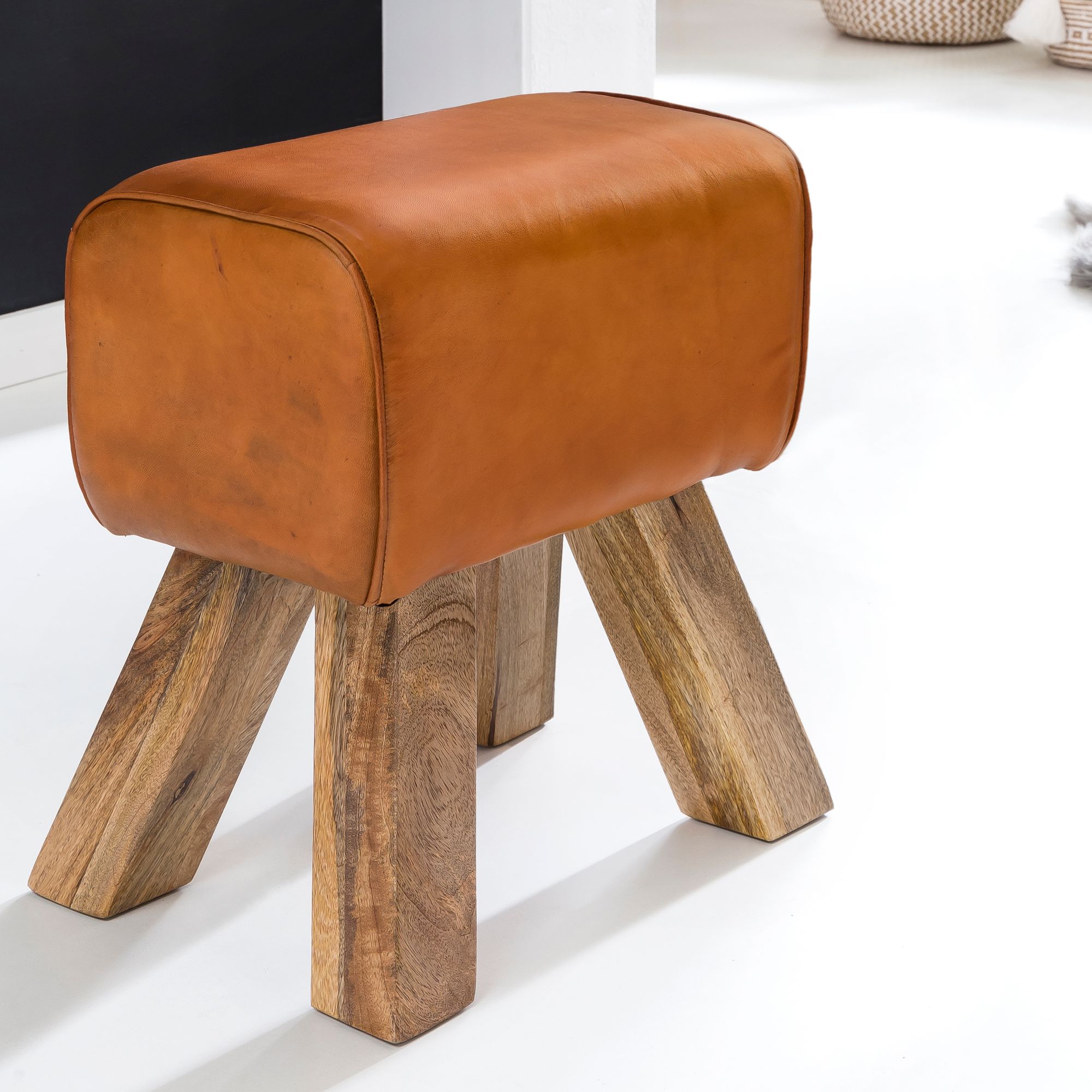 Design seat stool brown 40 x 30 x 47 cm upholstery stool leather stool