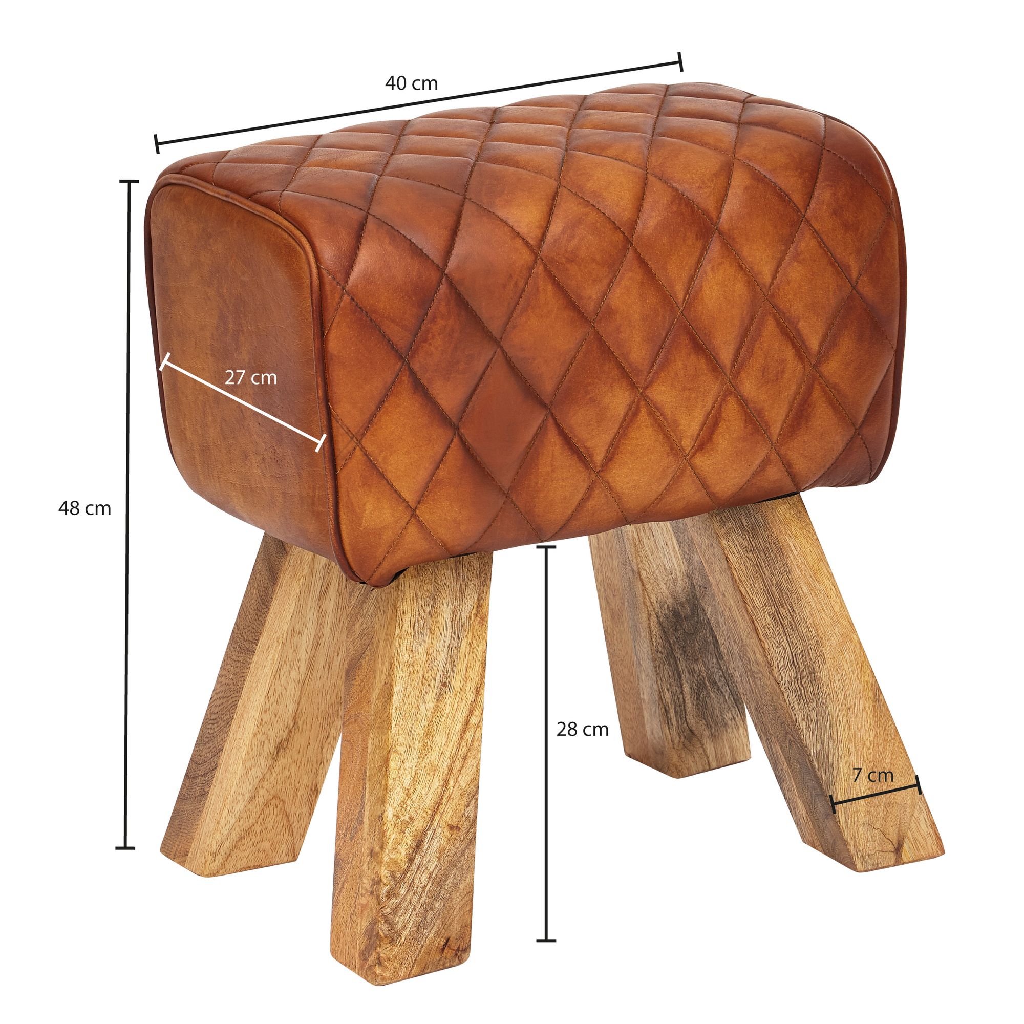 Stool real leather / solid wood 40x48x27 cm modern footstool