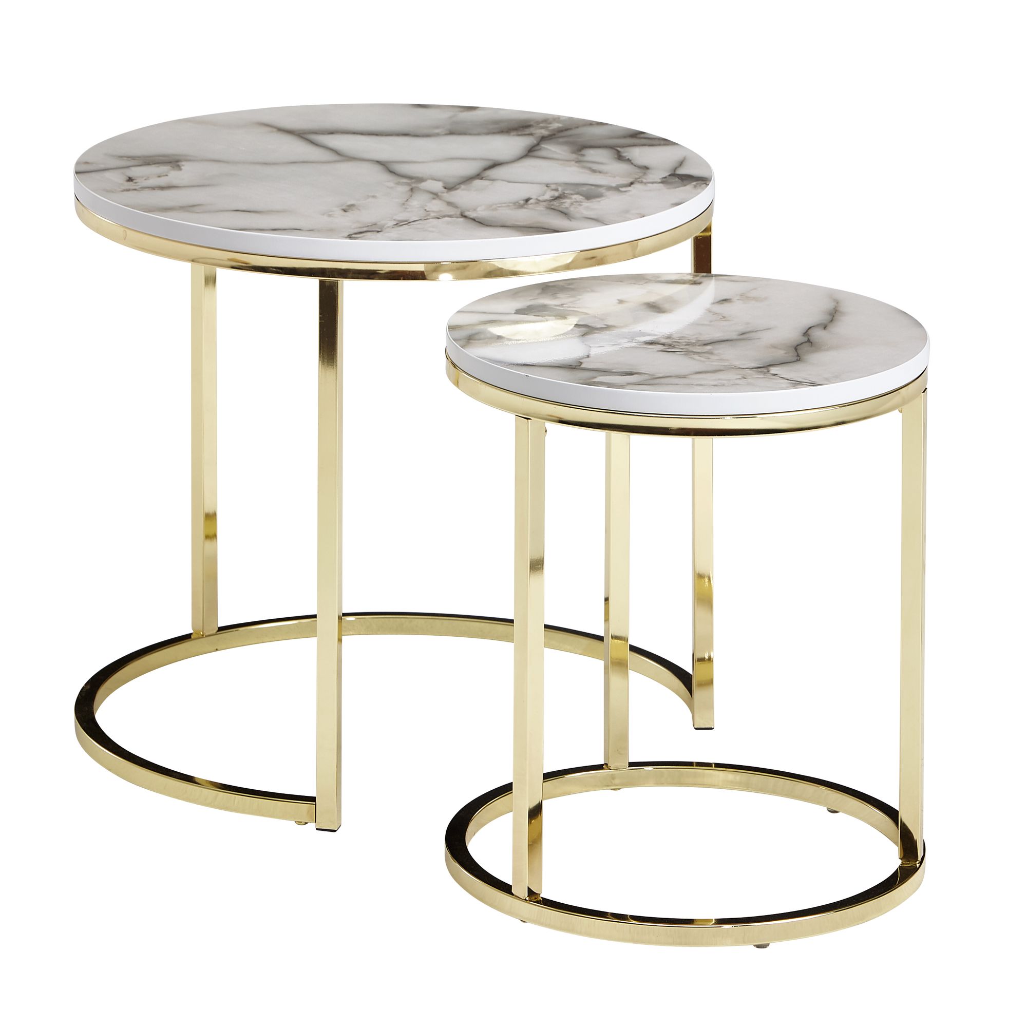 Design side table set of 2 white marble look round