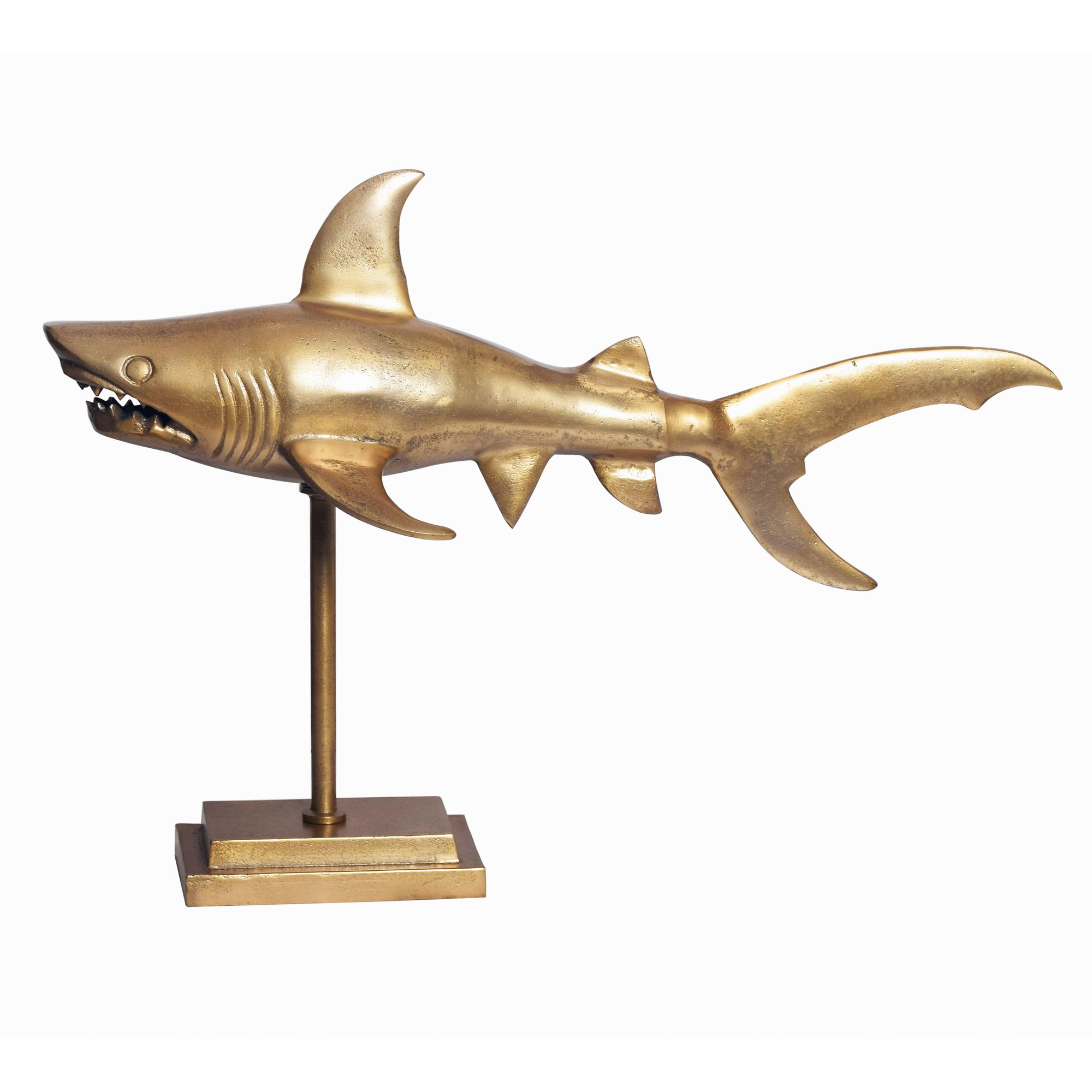 WOHNLING decoration shark 70 cm aluminium gold home decoration maritime modern aluminium