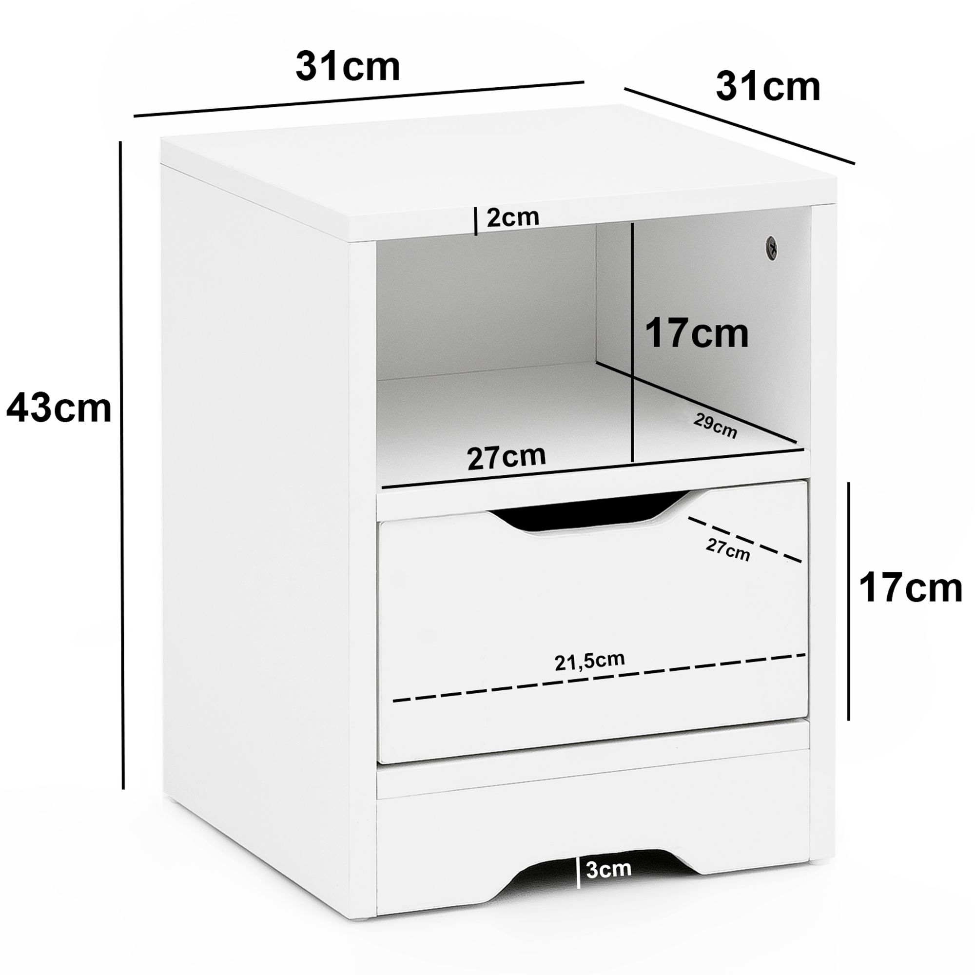 Night console wl5.700 31x43x31cm white matt 1 drawer and storage compartment