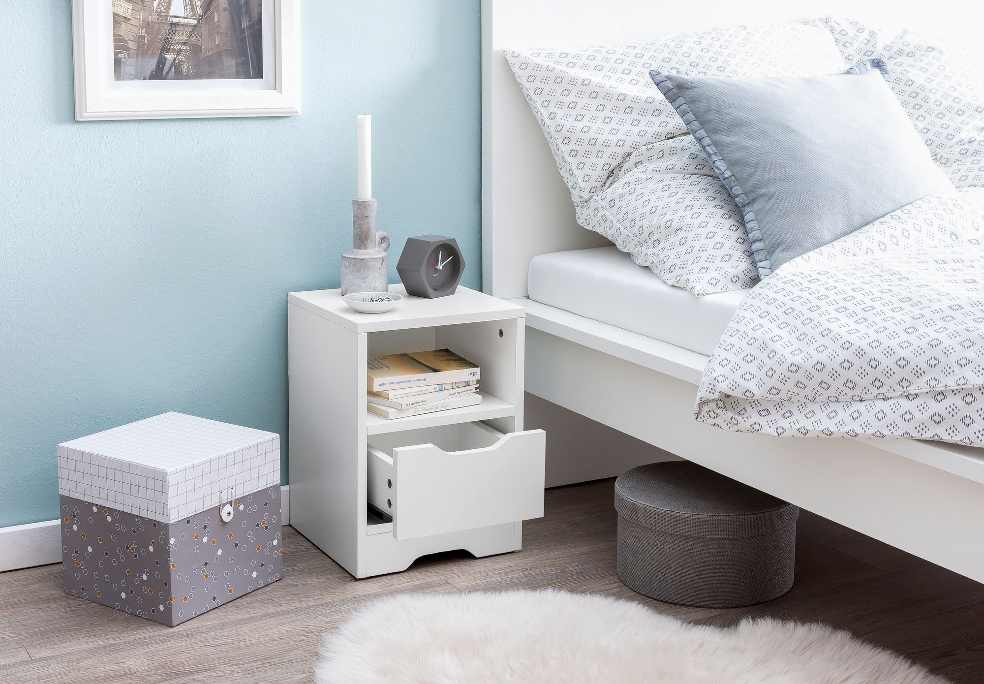 Night console wl5.700 31x43x31cm white matt 1 drawer and storage compartment