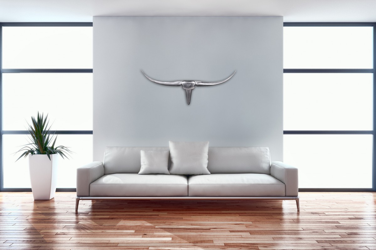 Wohnling bull geweih s wanddekoration 74cm breit alu aluminium silber wandgeweih