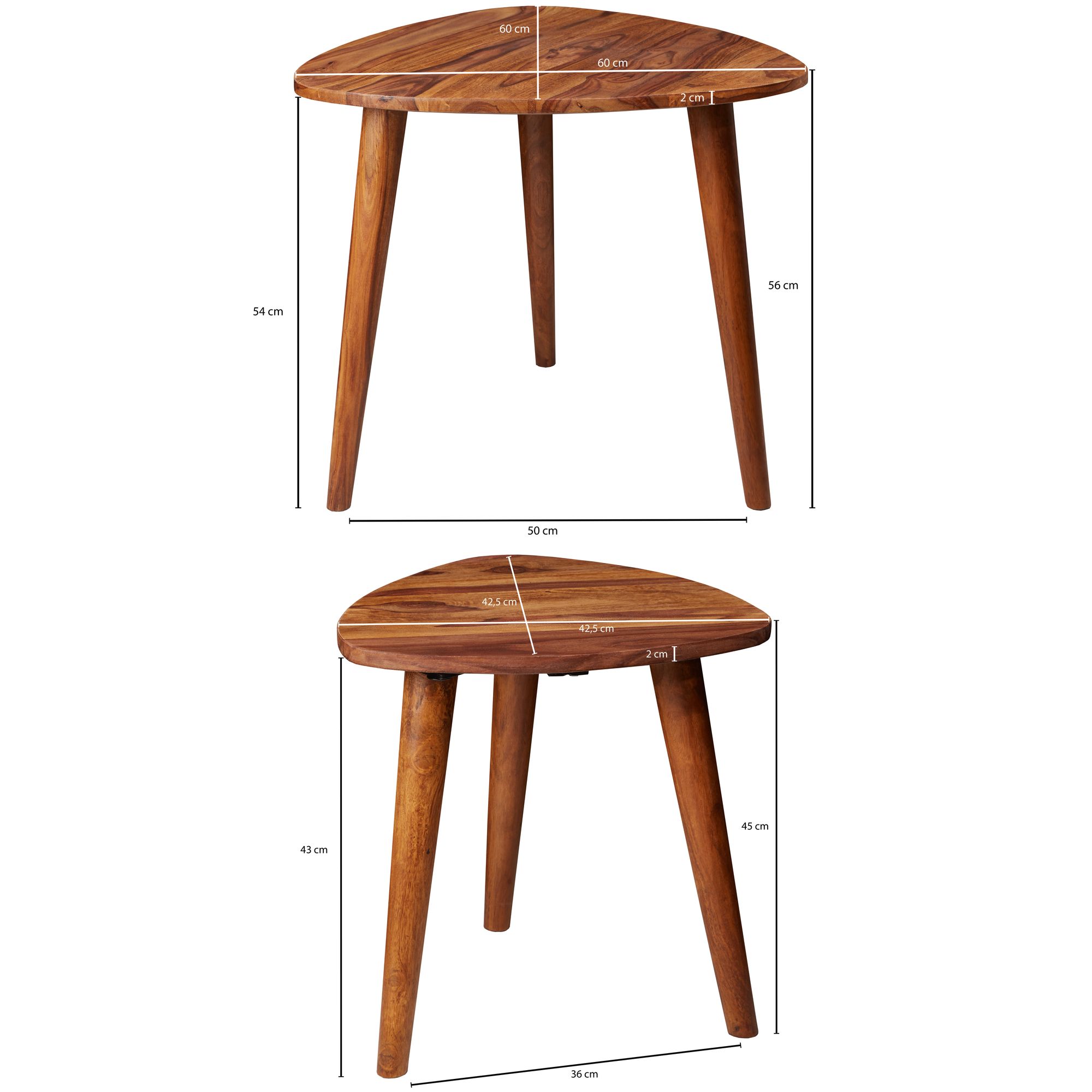 Design Lot de 2 petites tables gigognes en bois massif Sheesham