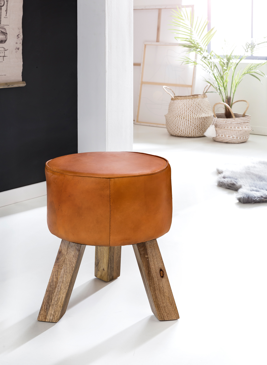 Design Tabouret Bois 37x45x37 cm Repose-pieds Moderne Rond