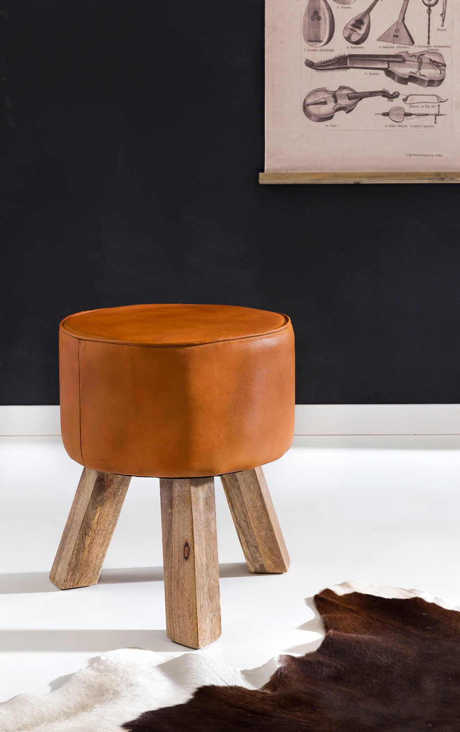 Design seat stool real leather brown 37 x 37 x 45 cm stool with wooden legs leather stool