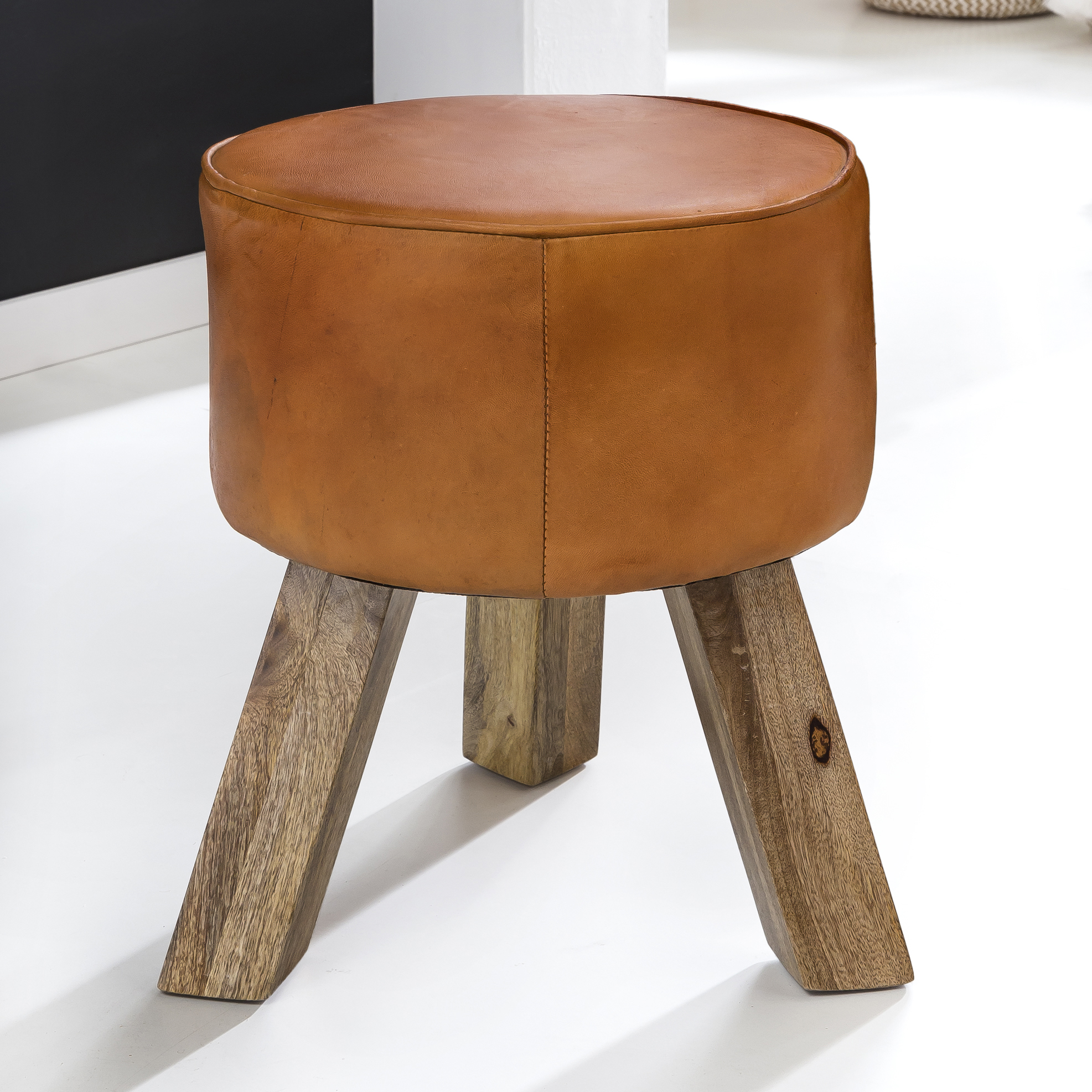 Design Tabouret Bois 37x45x37 cm Repose-pieds Moderne Rond