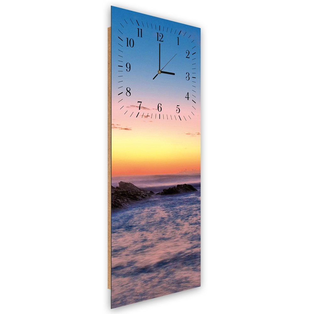 Classic fiberboard wall clock with a sunset rock design