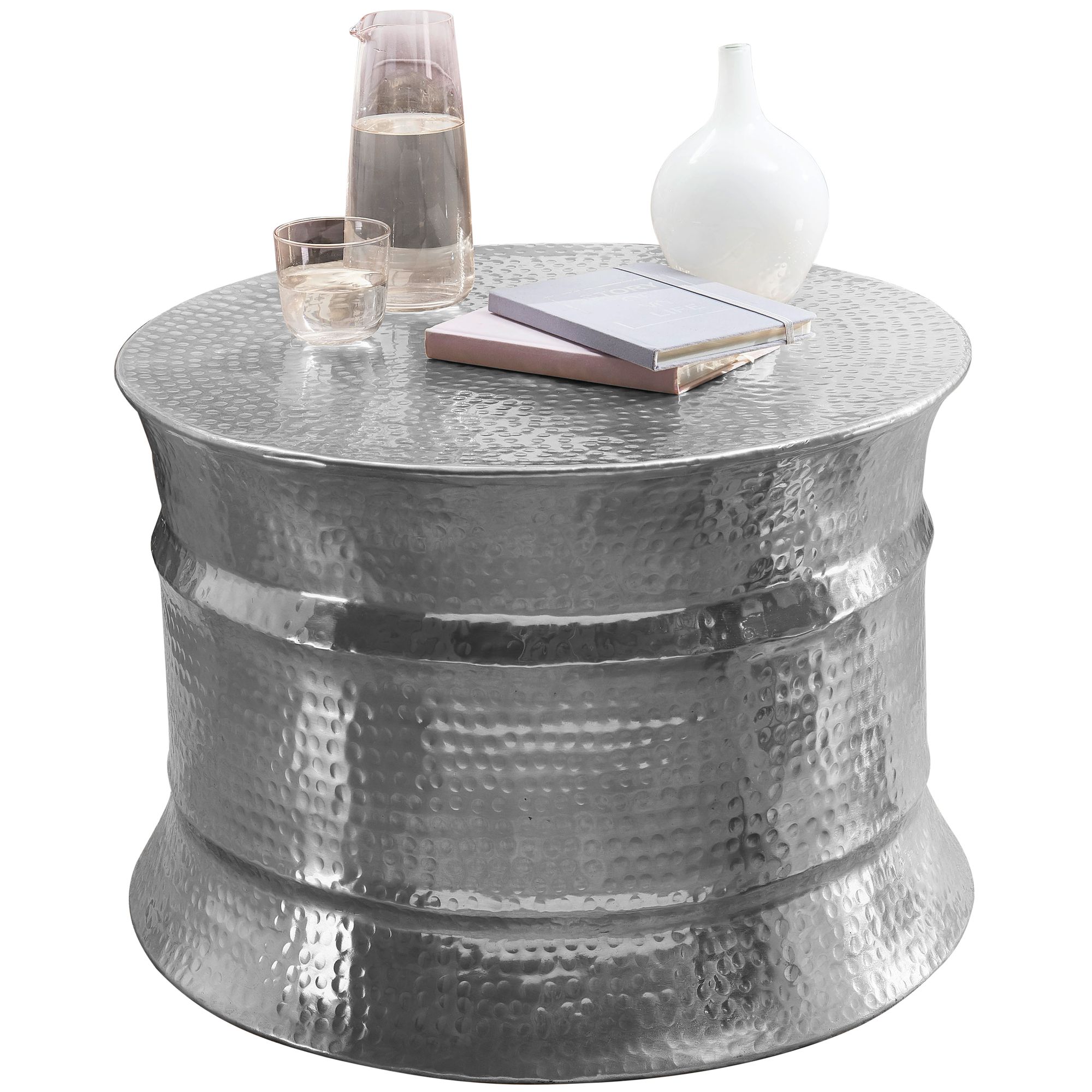 Coffee table karam 62x41x62cm aluminum silver side table oriental round