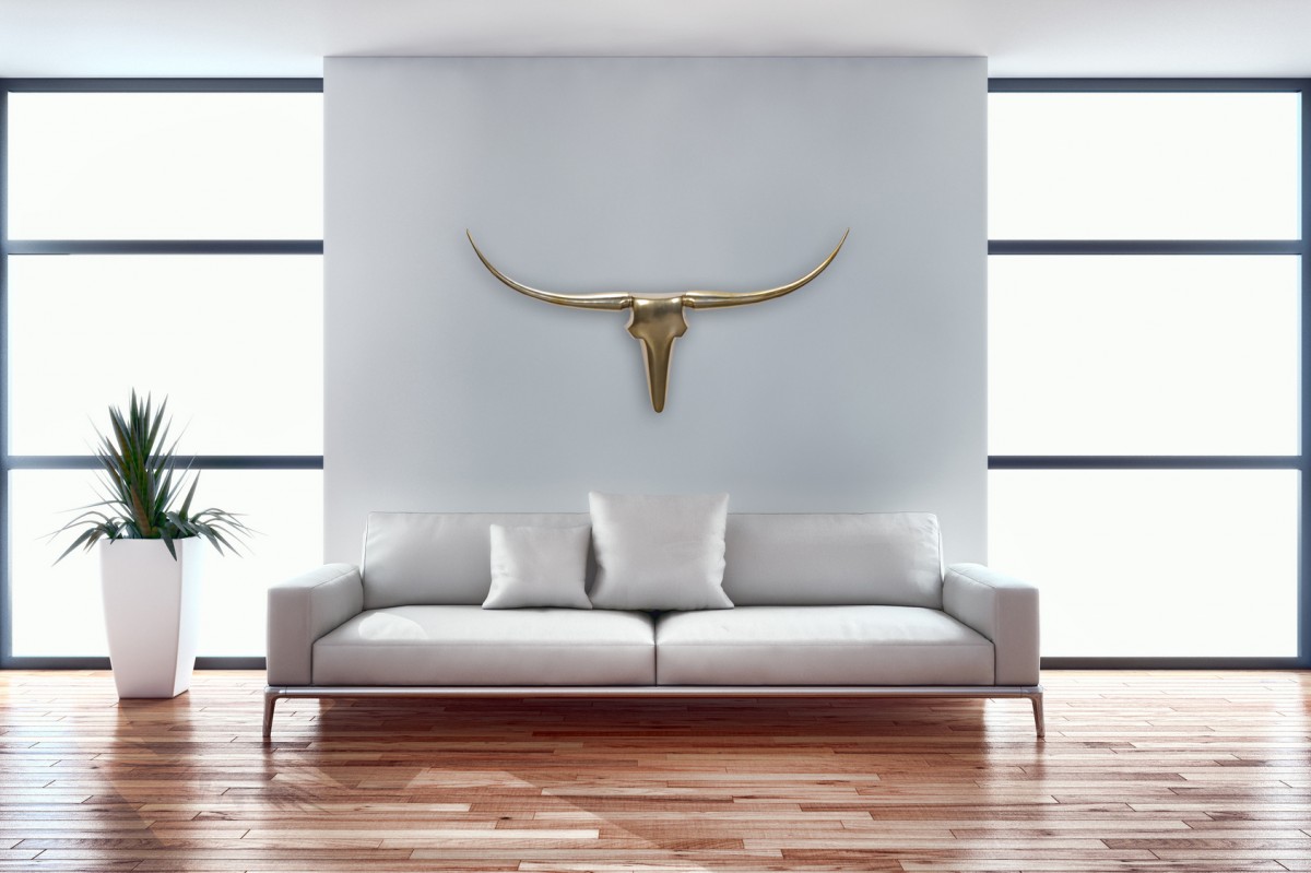 Wohnling deko geweih bull m aluminium design hörner 100cm wanddekoration gold