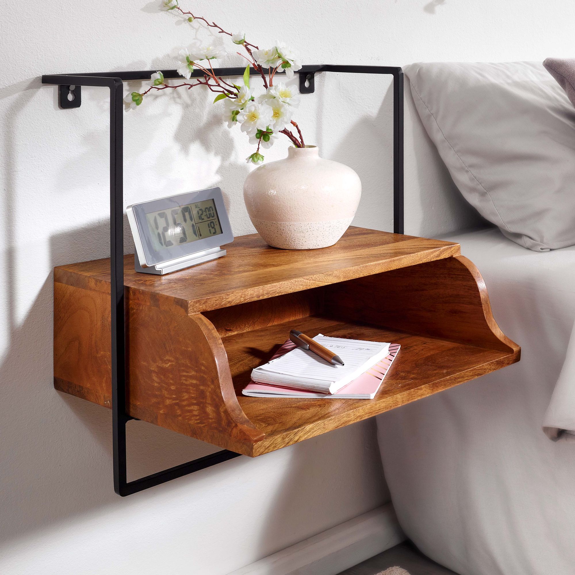 Bedside table for wall mounting 44x45x35 cm bedside table solid mango wood