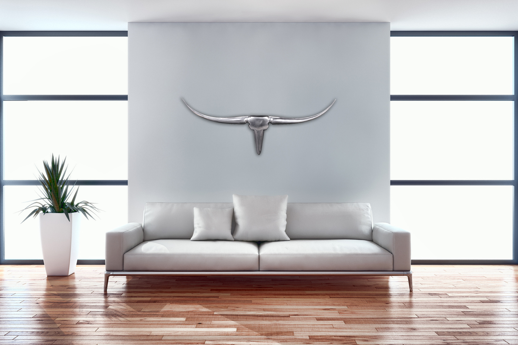 Wohnling deko geweih bull m aluminium design hörner 100cm wanddekoration silber