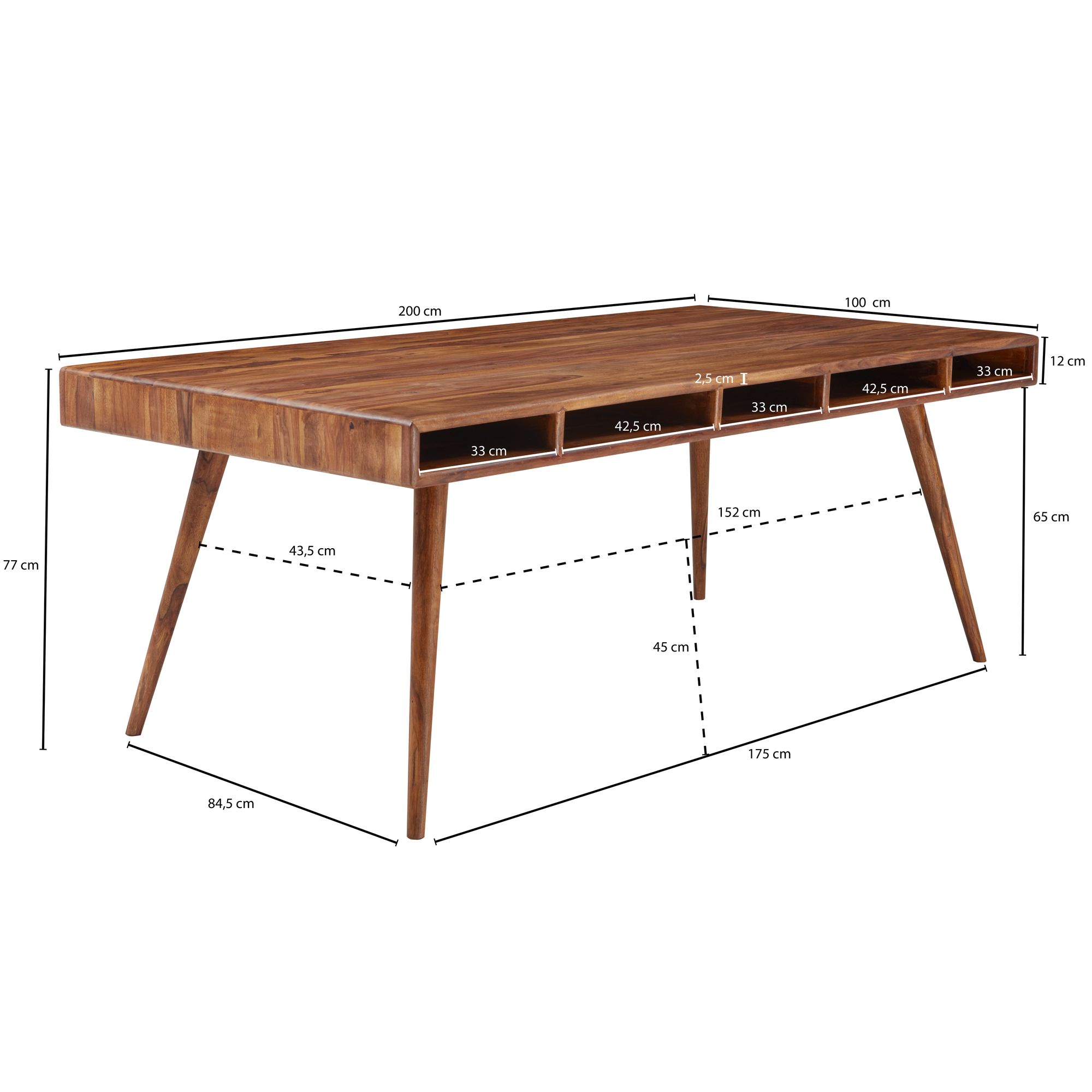 Table à manger  wl5.586 table en bois massif sheesham 200x77x100 cm