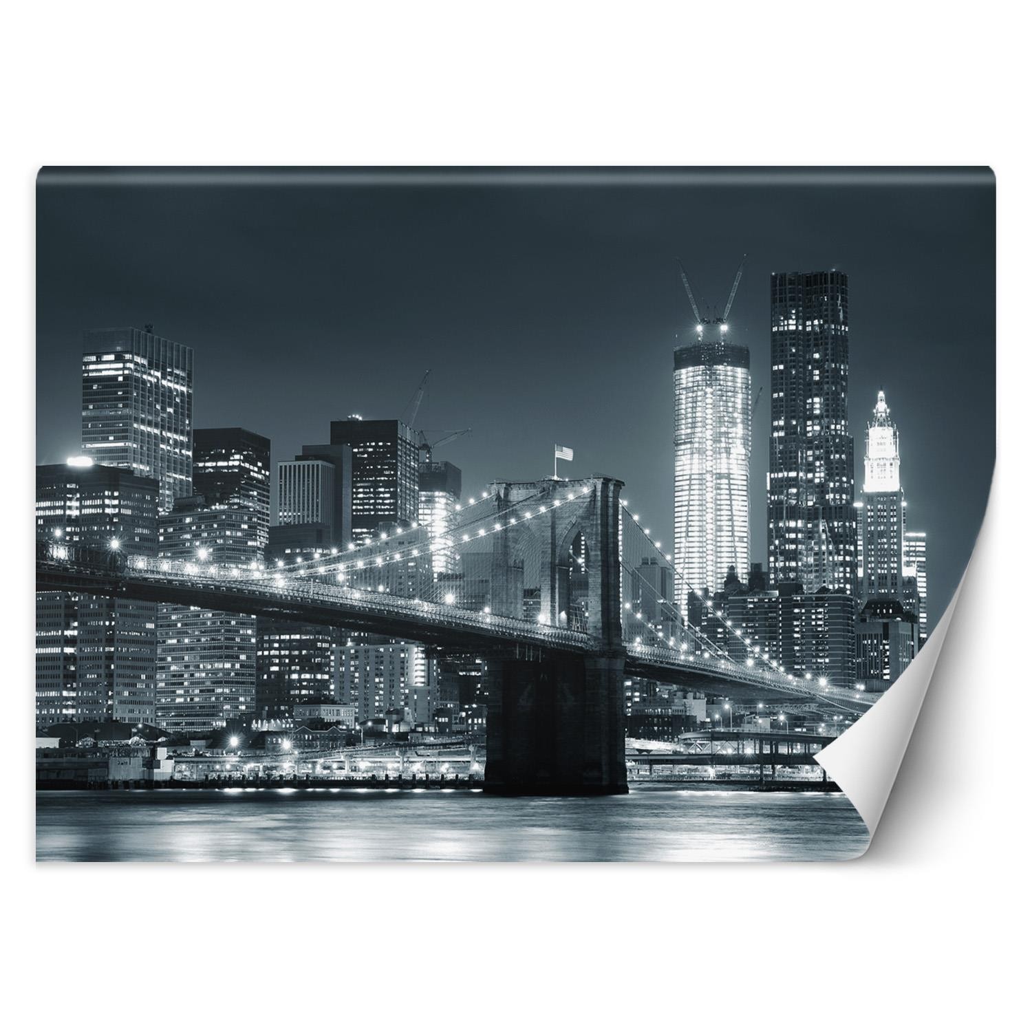 Black and white living room wall mural of brooklyn bridge