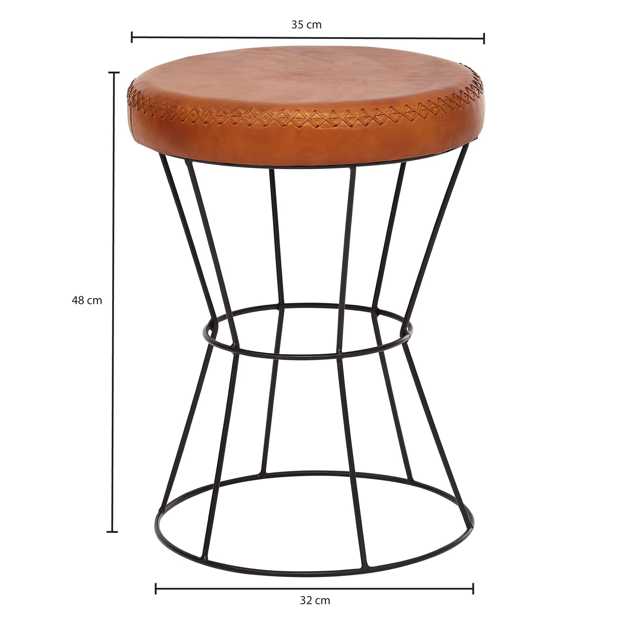 Tabouret cuir véritable / métal 35 x 48 x 35 cm design, rond, marron