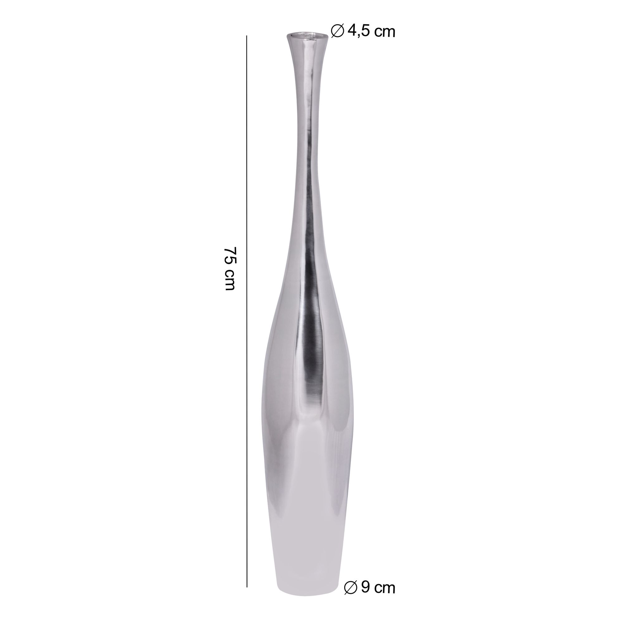 Vase décoratif grande BOTTLE S aluminium moderne avec 1 ouverture en argent, grand vase à fleurs en aluminium fait main, grand vase décoratif pour fleurs