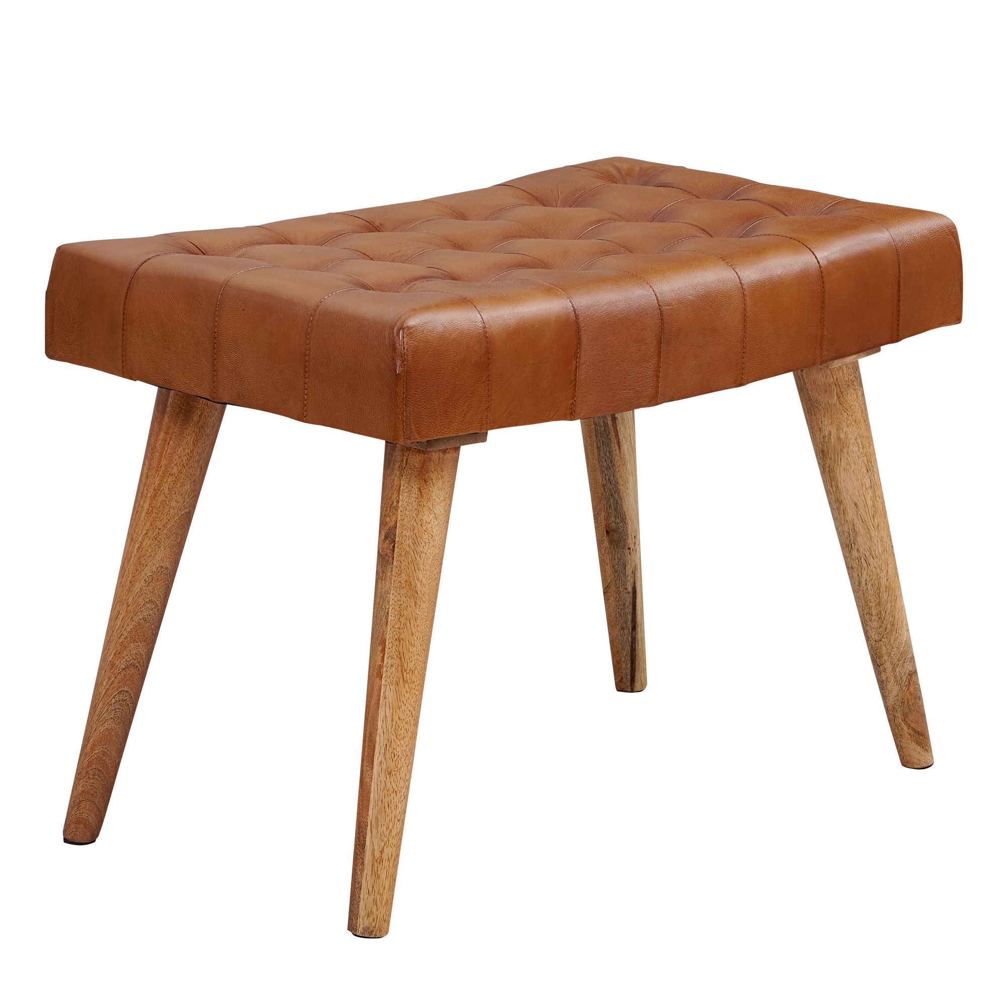 Stool 67x47x39 cm mango solid wood / real leather chesterfield design