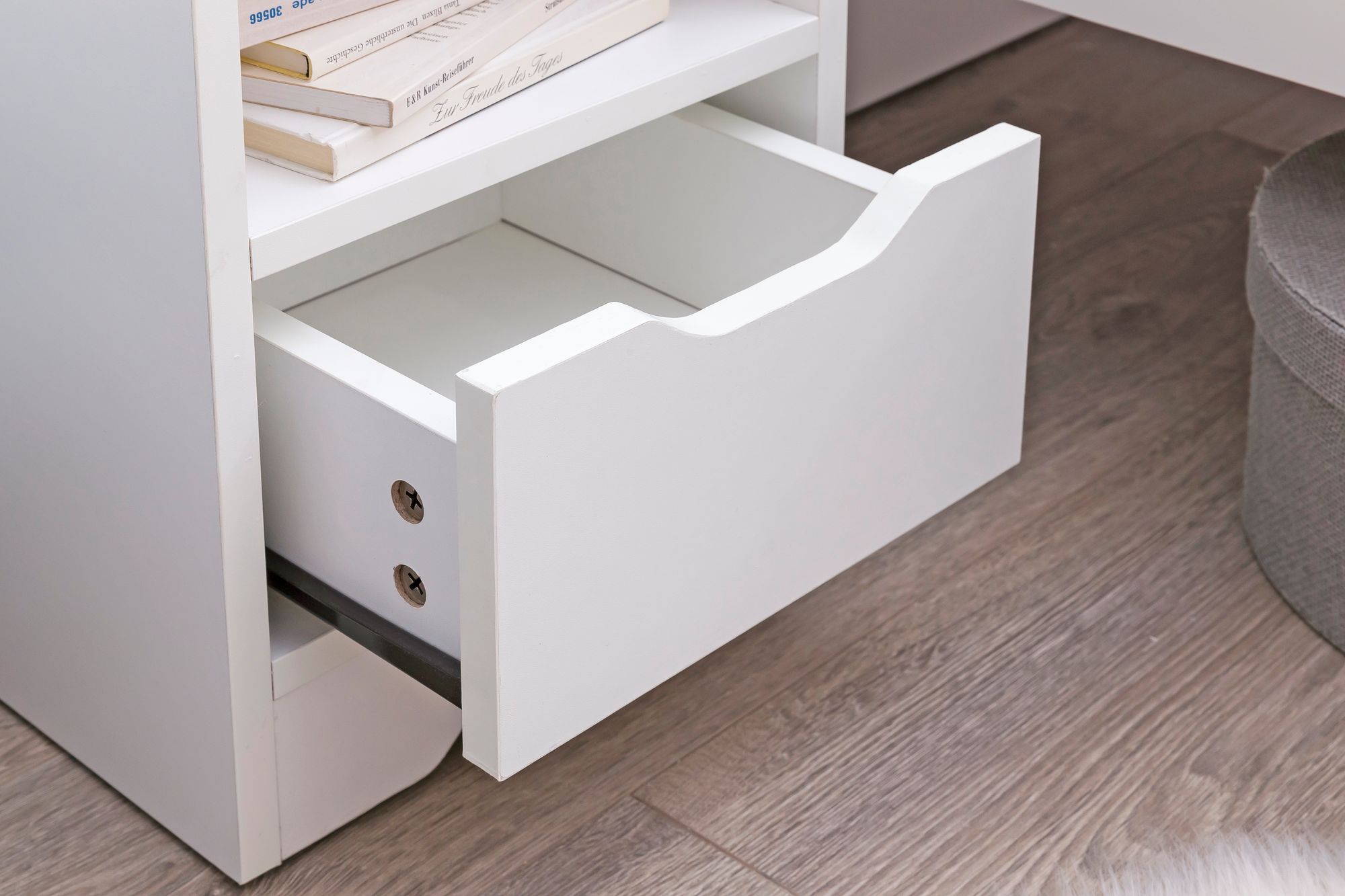 Console de nuit 31x43x31cm blanc mat 1 tiroir et rangement