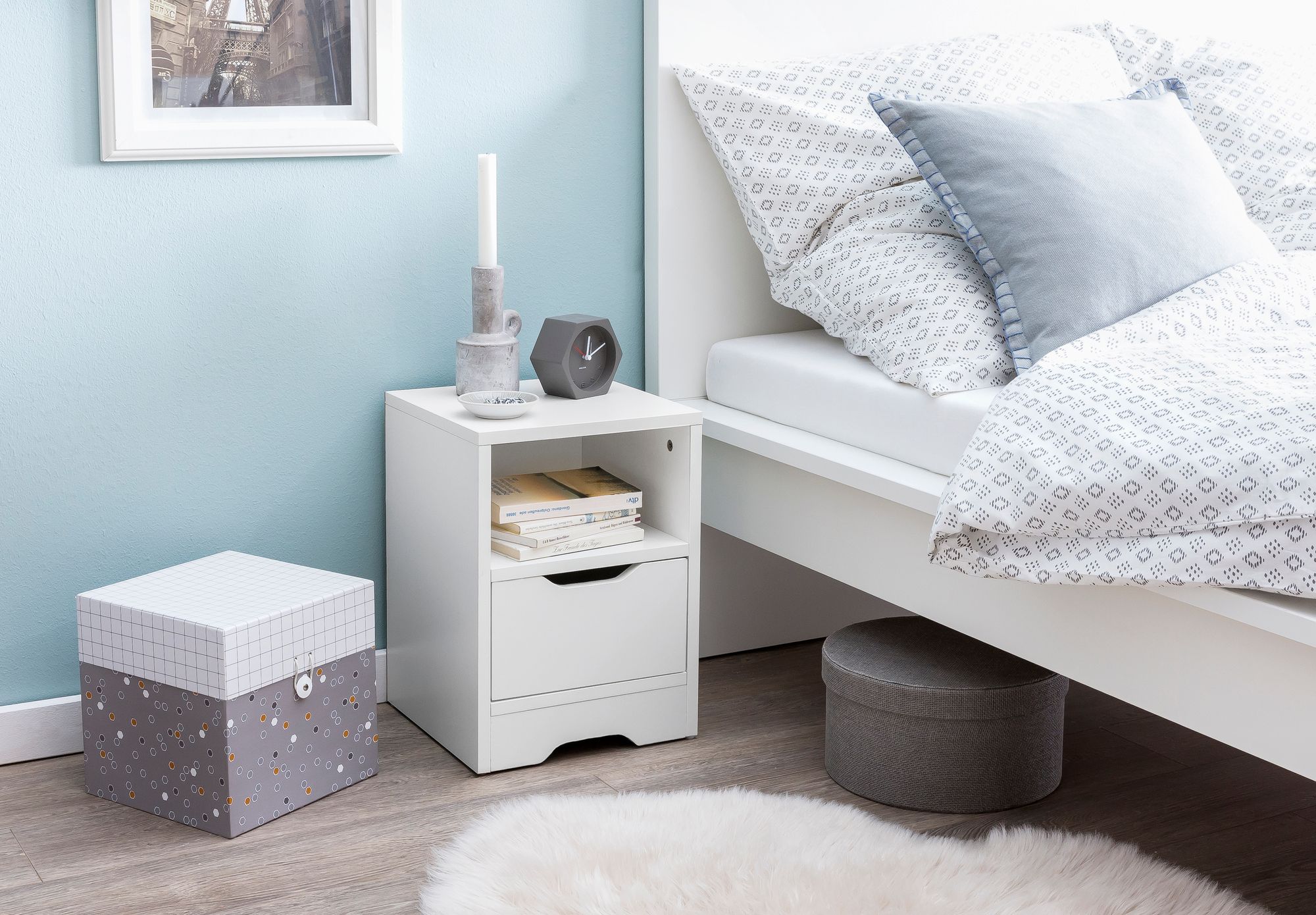 Night console wl5.700 31x43x31cm white matt 1 drawer and storage compartment