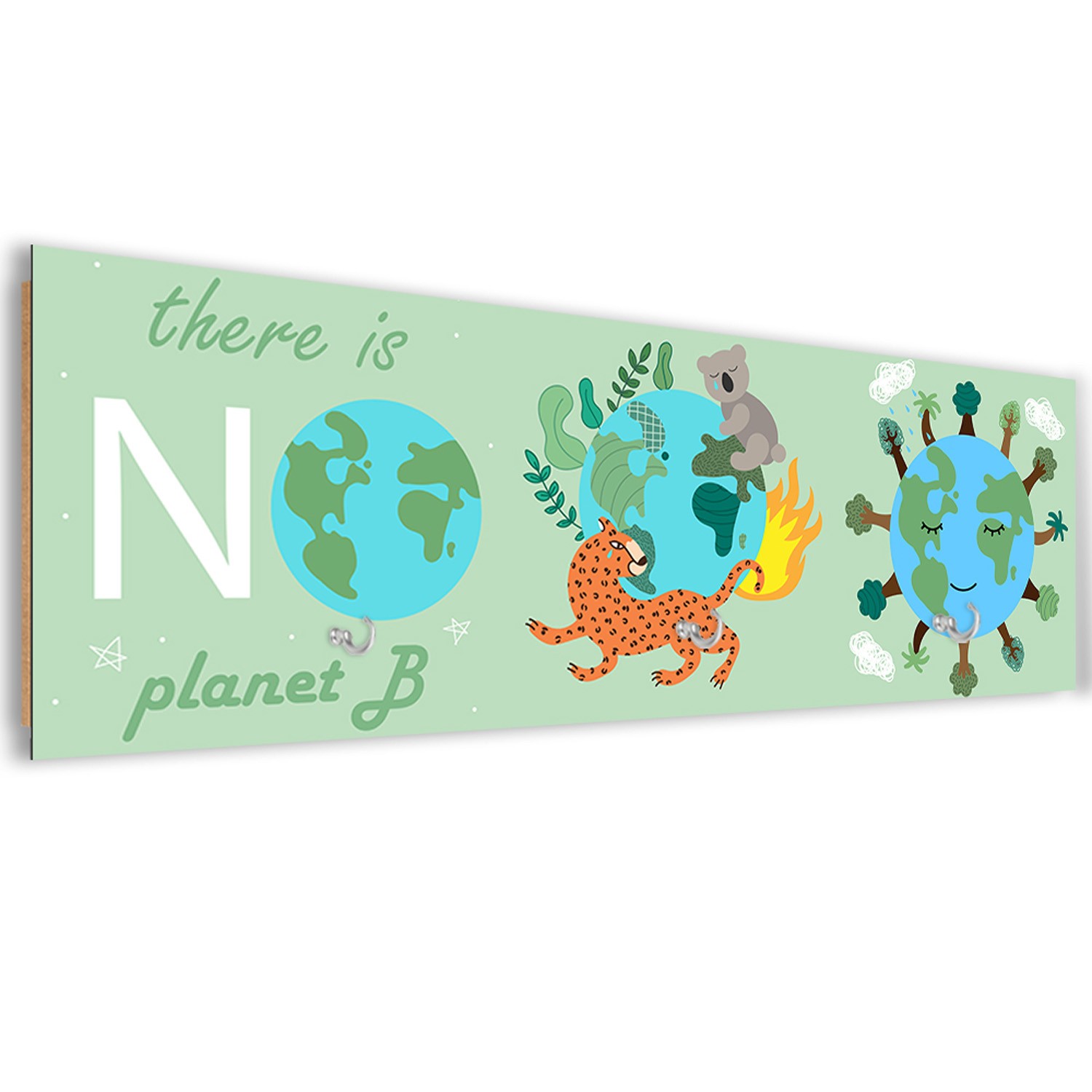 Garderobe aus faserplatte und satinpapier mit zeichnung there is no planet b