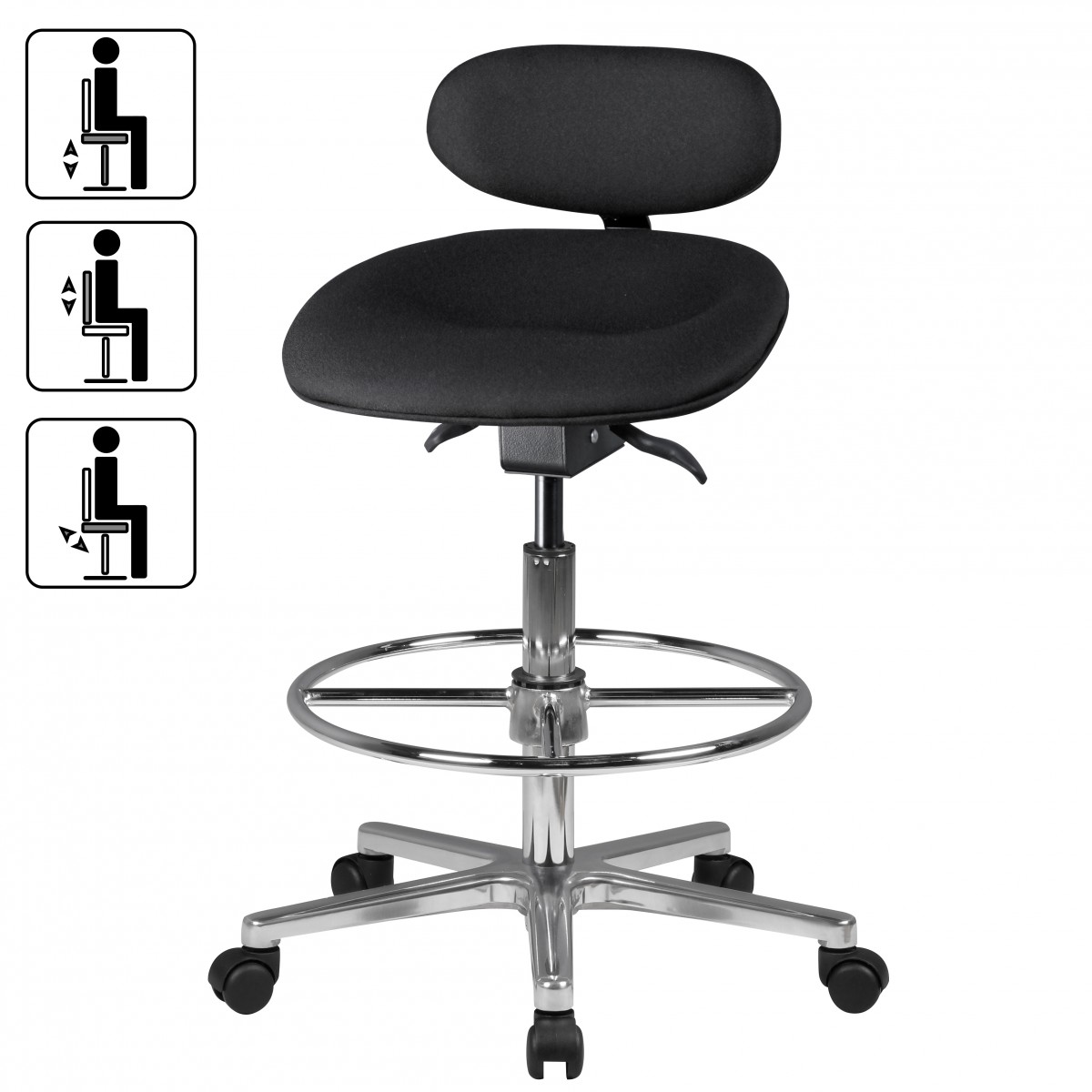 Work stool louisiana fabric cover black swivel stool height-adjustable backrest