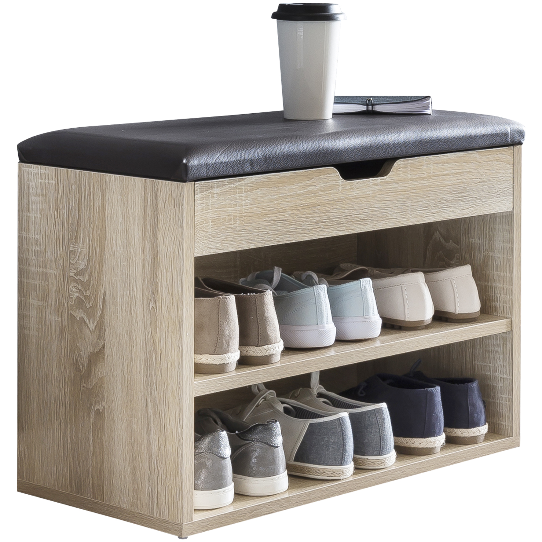 Schuhbank sonoma garderobenbank holz flurbank schuhtruhe schuhschrank sitzkissen