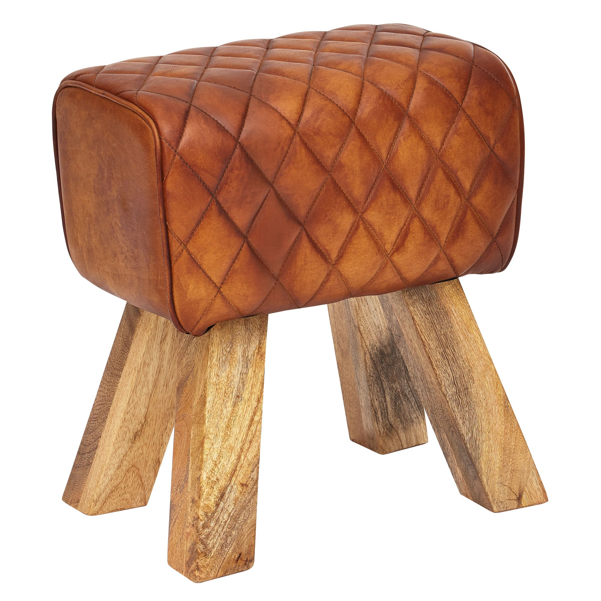 Stool real leather / solid wood 40x48x27 cm modern footstool