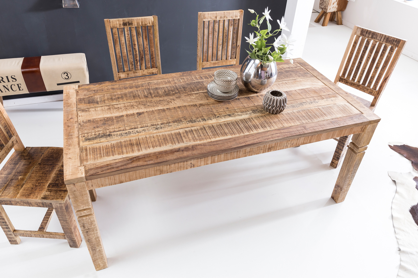 Esszimmertisch wl5.078 braun 120 x 76 x 70 cm mango massivholz, design landhaus esstisch massiv, tisch für esszimmer rechteckig, küchentisch für 4-6 personen, holztisch rustikal groß