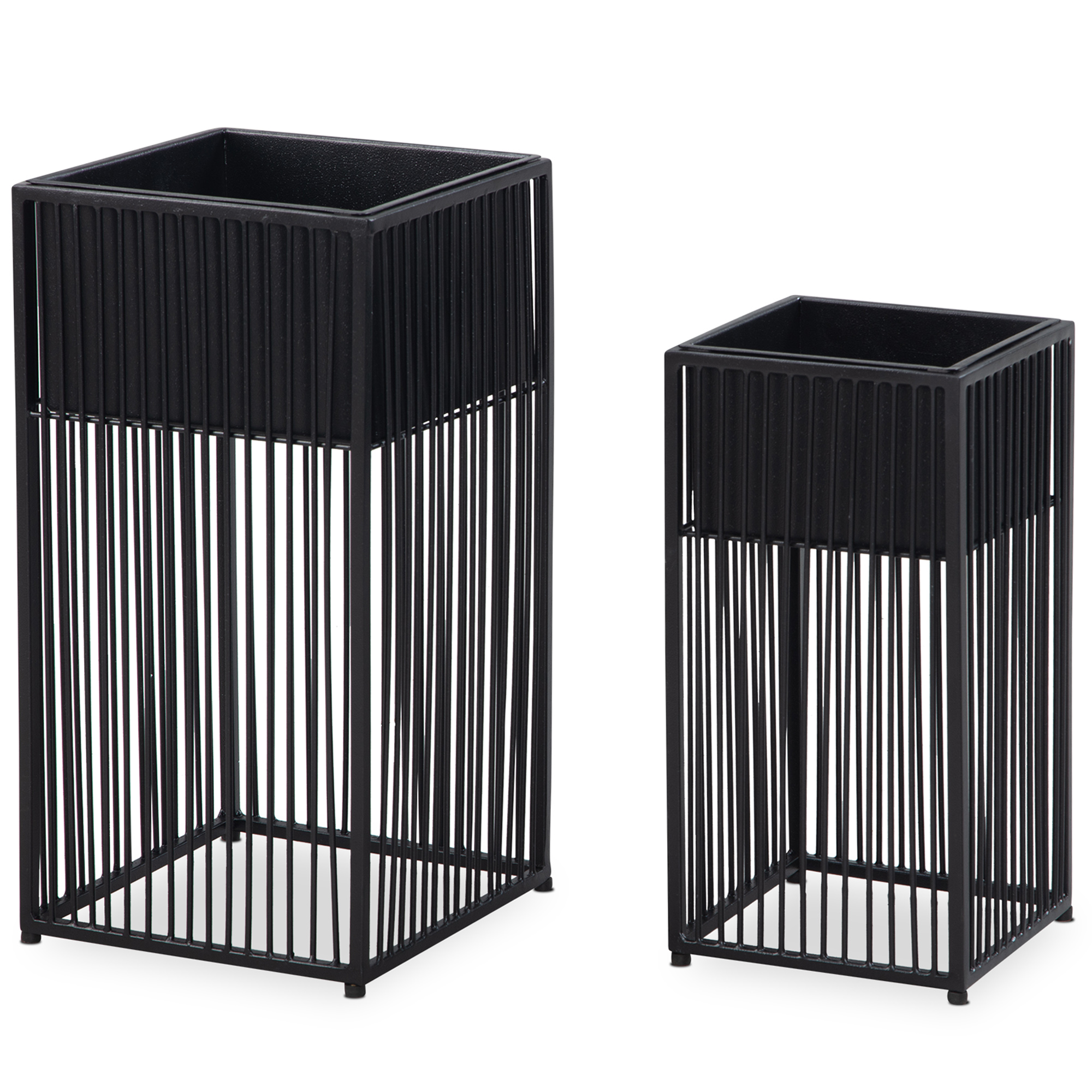 Flower pot set of 2 metal plant pots black with frame