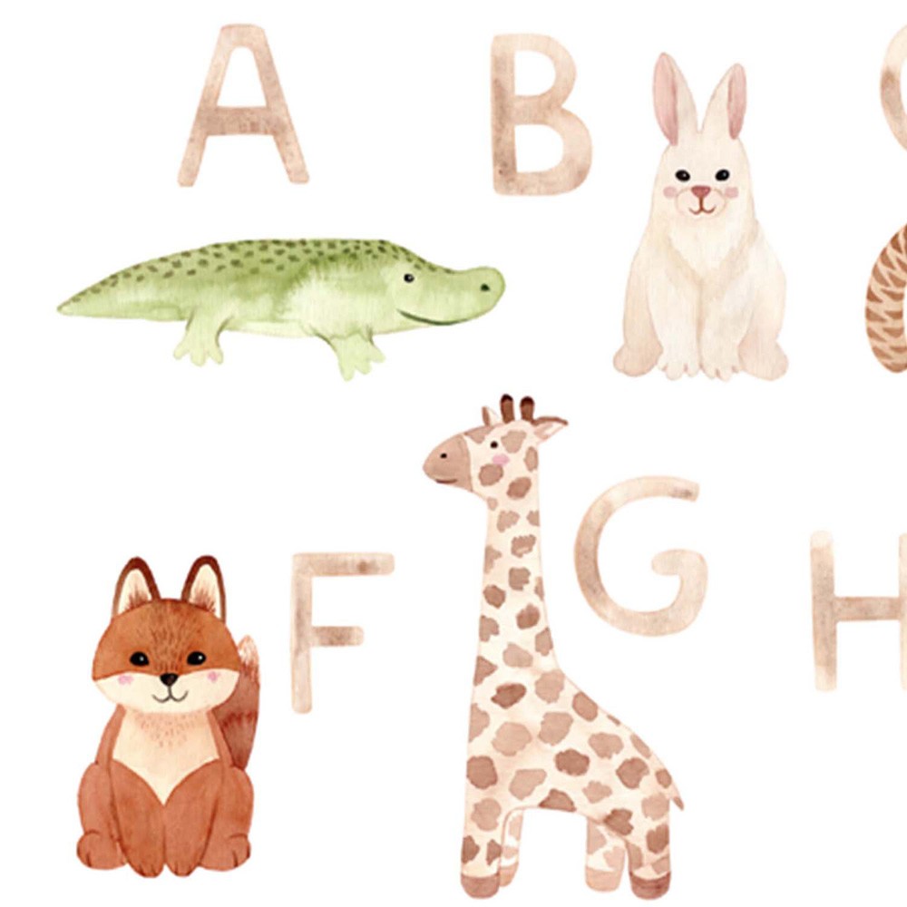 Paravent à deux faces 110 cm fabriqué en mdf et toile avec décor alphabet avec animaux