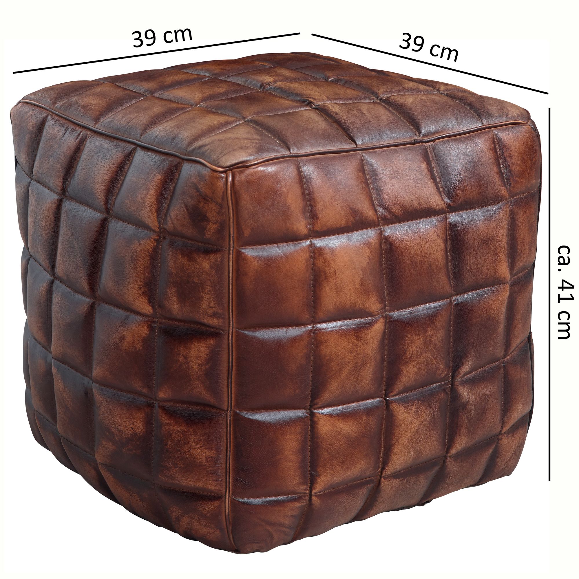 Siège cube STANLEY cuir véritable marron 39 x 41 x 39 cm pouf salon