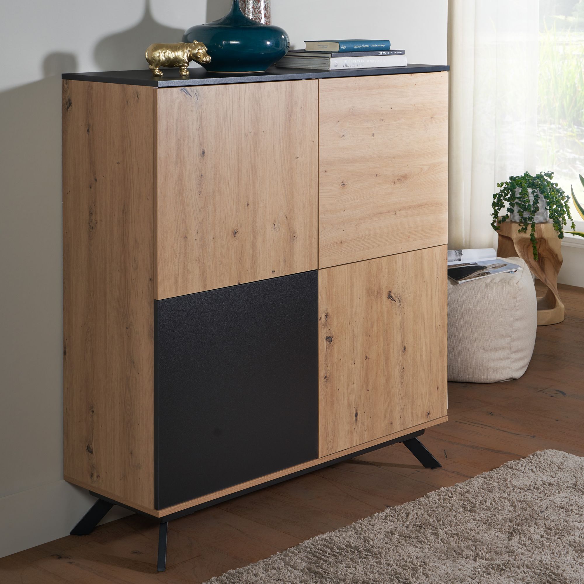 Wohnling highboard 110x125x40 cm mdf sideboard eiche dekor kommode anrichte