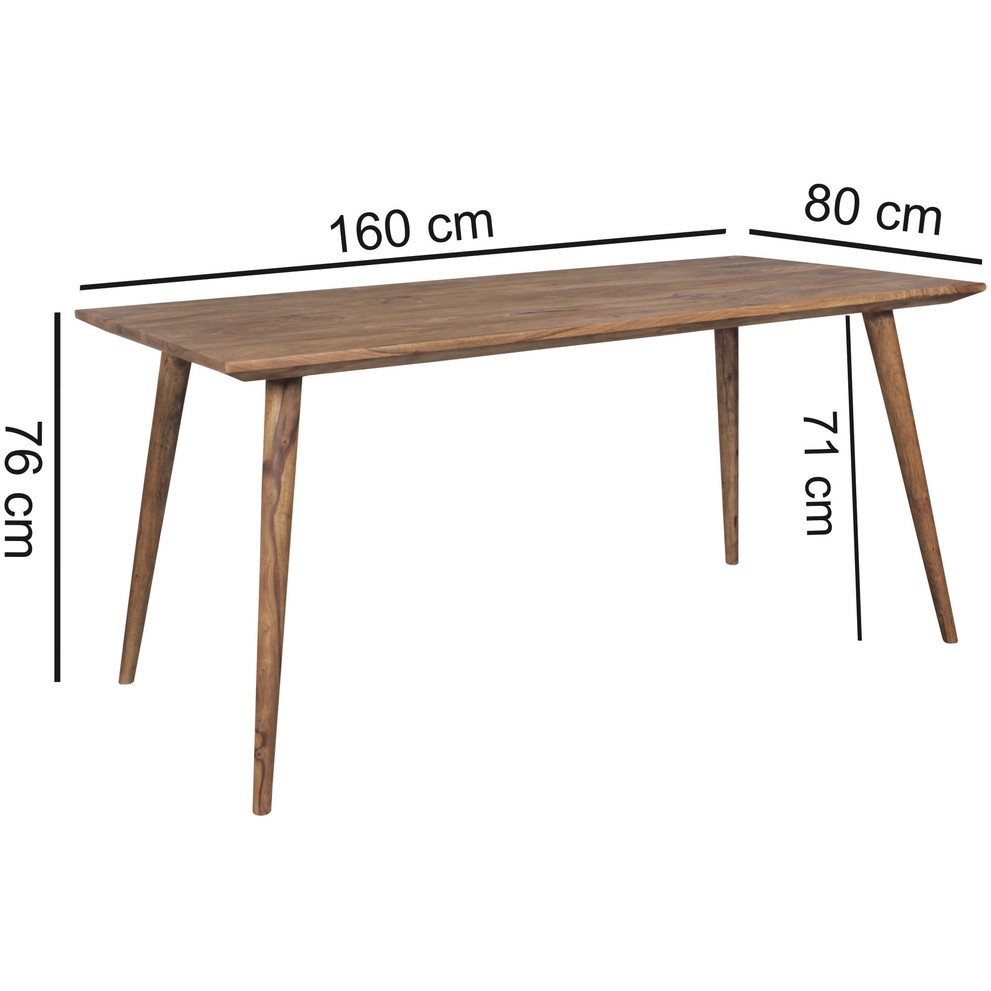 Table de salle à manger repa 160 x 80 x 76 cm bois massif rustique sesham