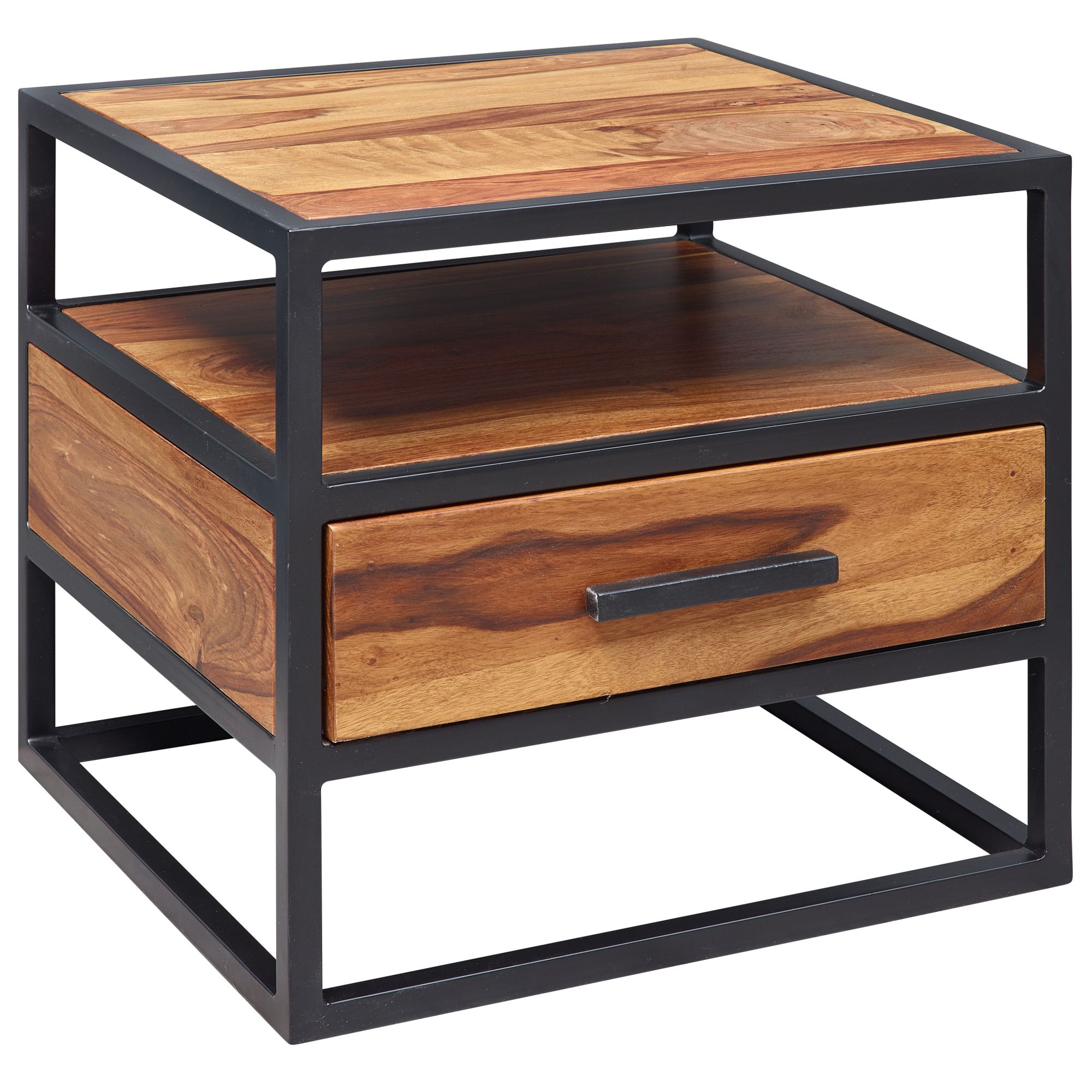 50 x 45 x 45 cm wl5.624 sheesham wood metal black nightstand